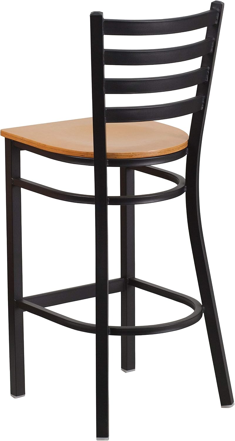Flash Furniture Hercules Series Ladder Back Metal Restaurant Barstool, Modern Upholstered Armless Bar Height Chair for Restaurants and Kitchens, Black | Vinyl Upholstery, Durable Construction, Commercial Use