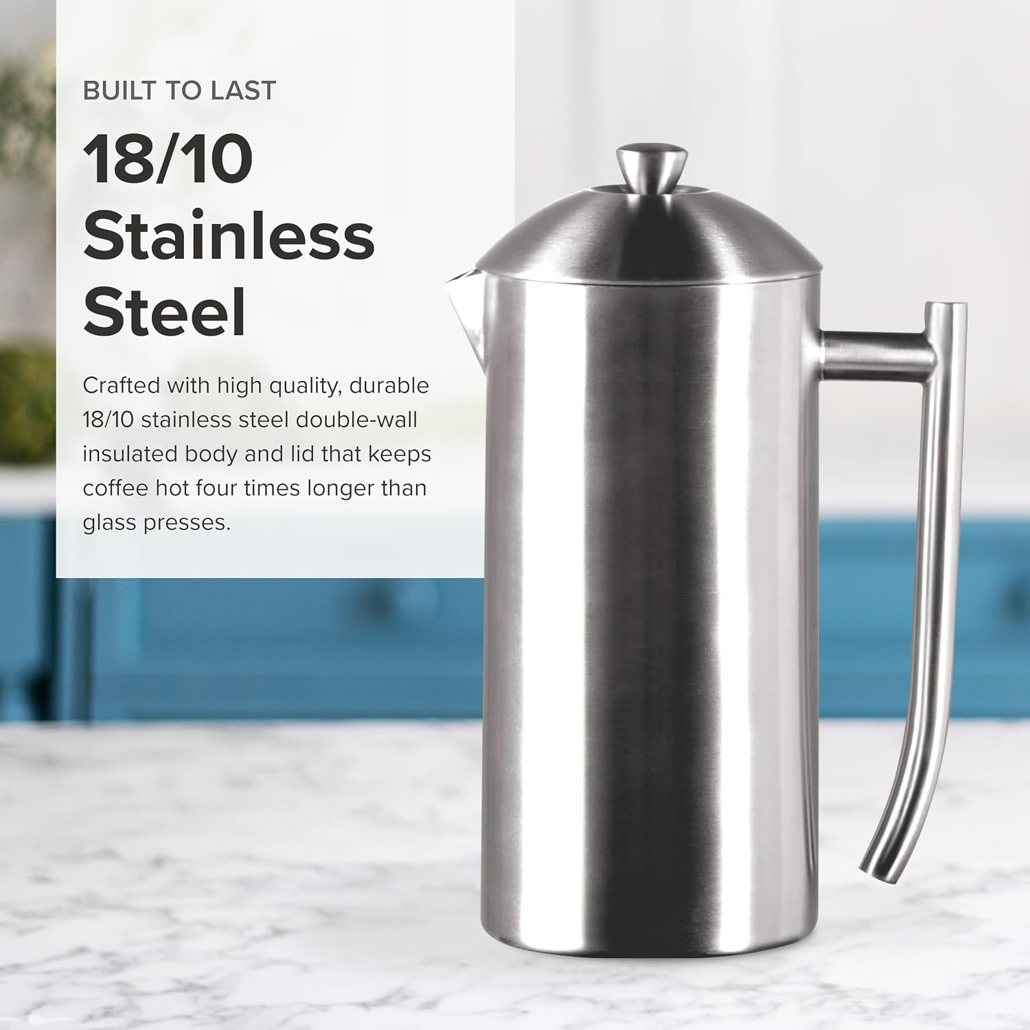 Frieling Double-Walled Stainless Steel French Press Coffee Maker - 36 oz Polished & Insulated Press Pot - Stainless Steel Coffee Maker
