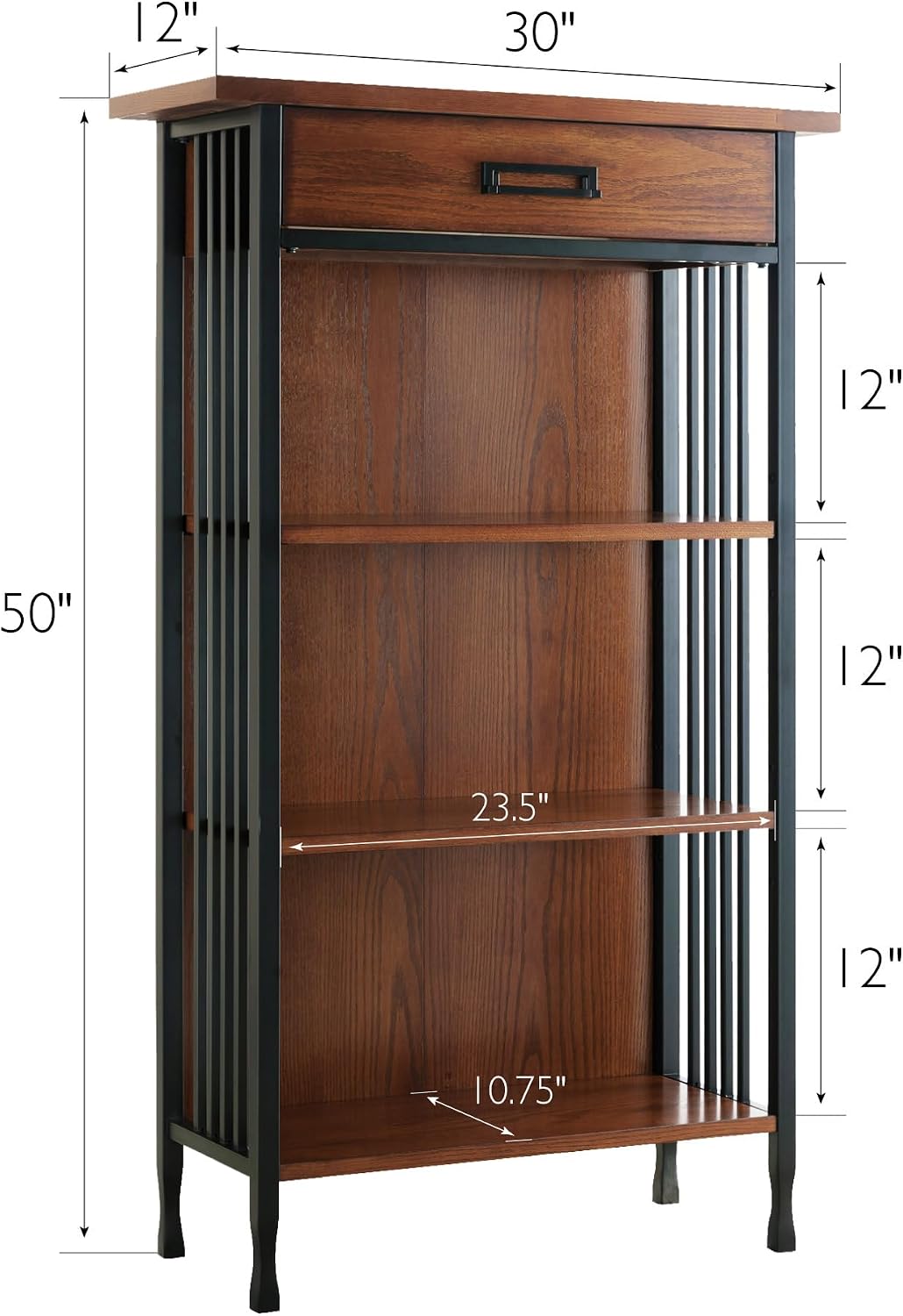 Leick Home Mission Corner Bookcase, 36", Mission Oak | Adjustable Shelves, Freestanding, Traditional, Wood, Furniture, 82263