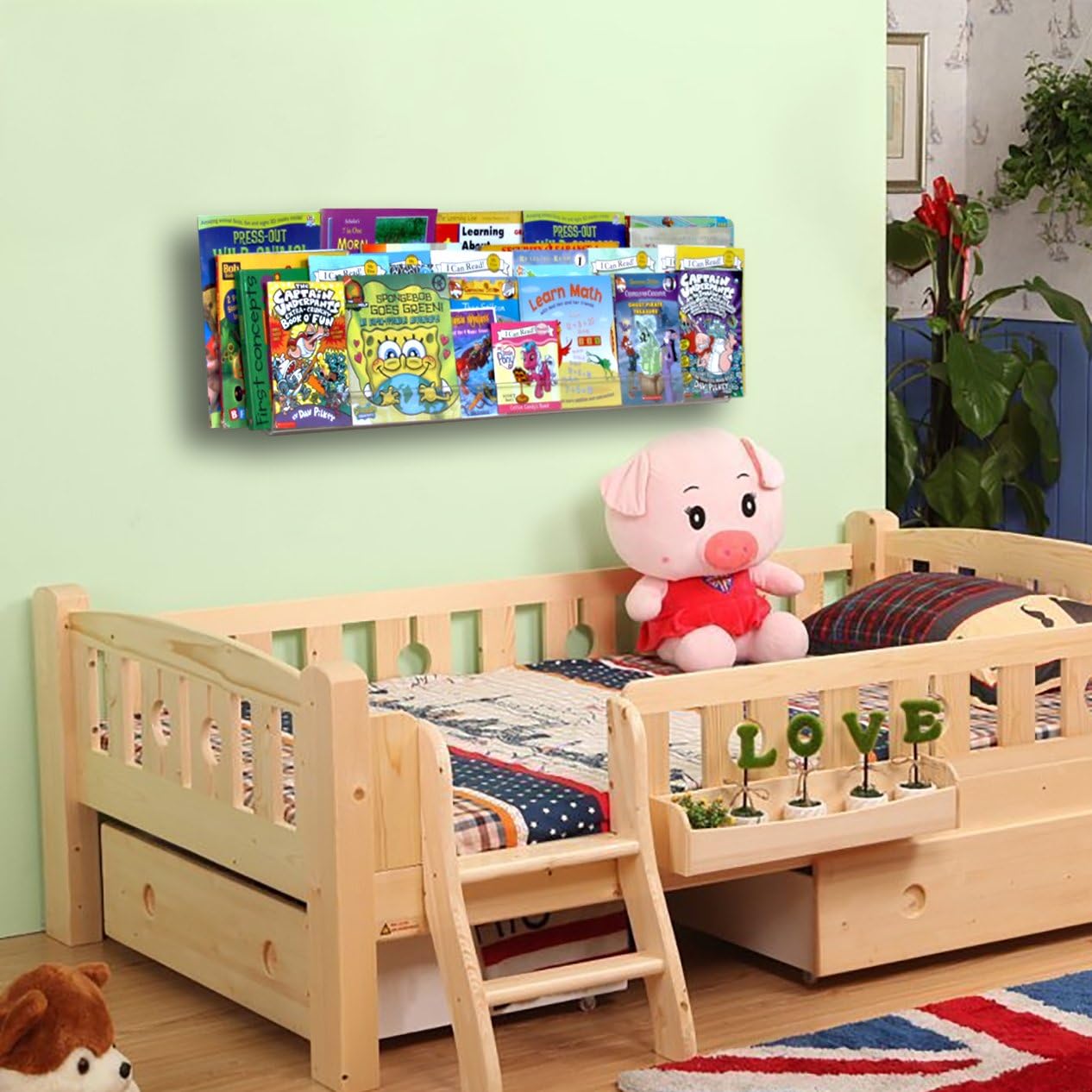 NIUBEE 24”Acrylic Floating Bookshelves for Kids Wall Shelves 2 Packs | Premium Acrylic 50% Thicker with Screwdriver Clear Bathroom Extra-Large Storage Shelves Display Organizer