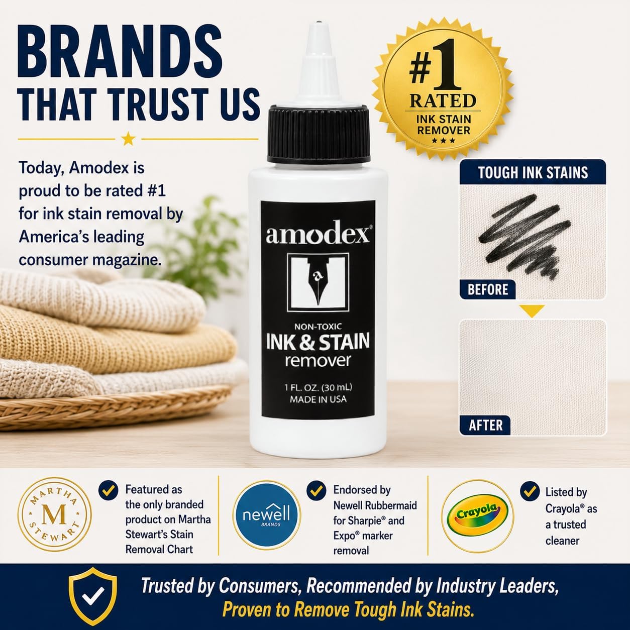 Amodex Ink and Stain Remover Unique Soap Liquid Formula 4 fl oz Bottle