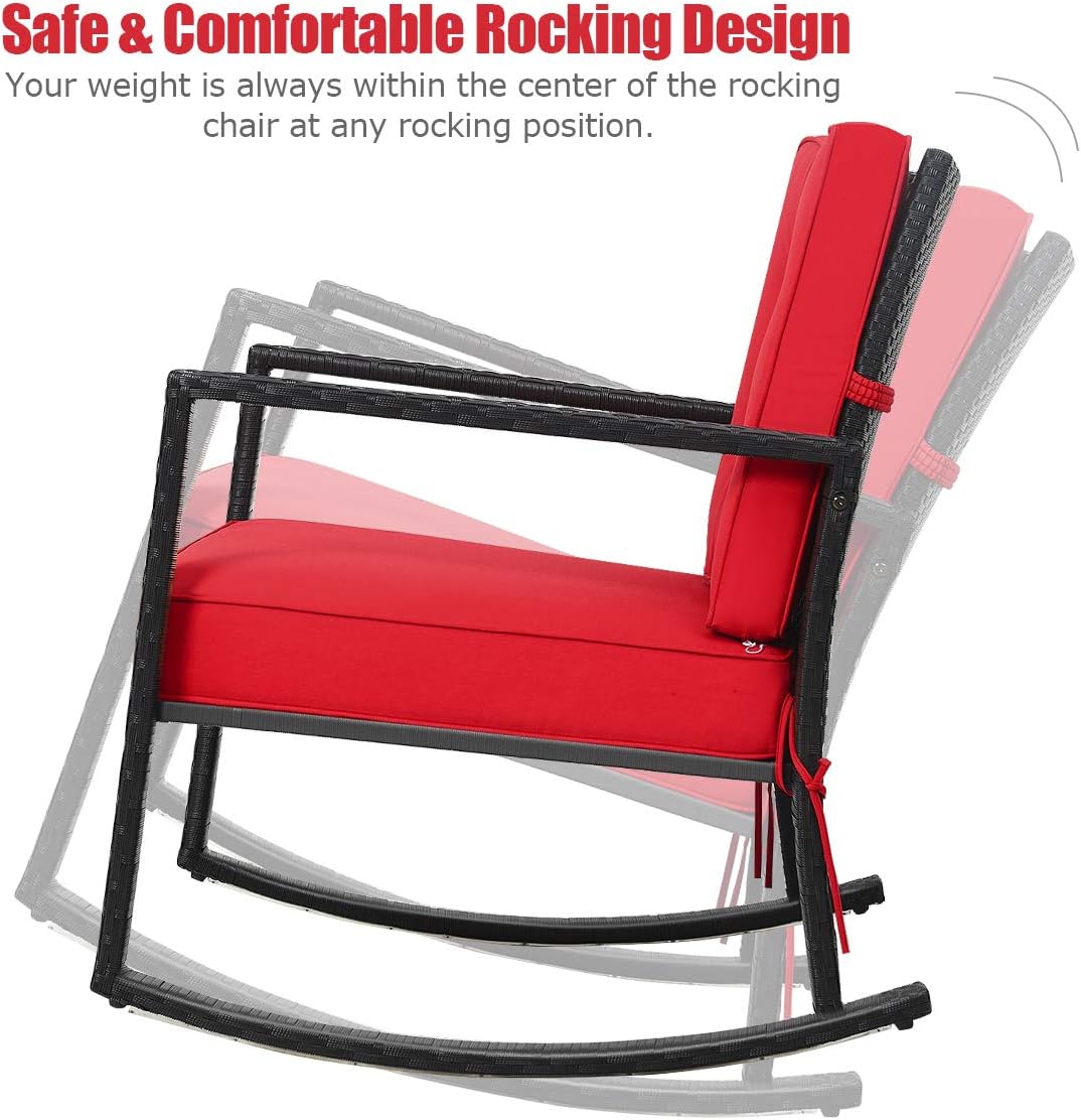Tangkula Wicker Rocking Chair, Outdoor Glider Rattan Rocker Chair with Heavy-Duty Steel Frame