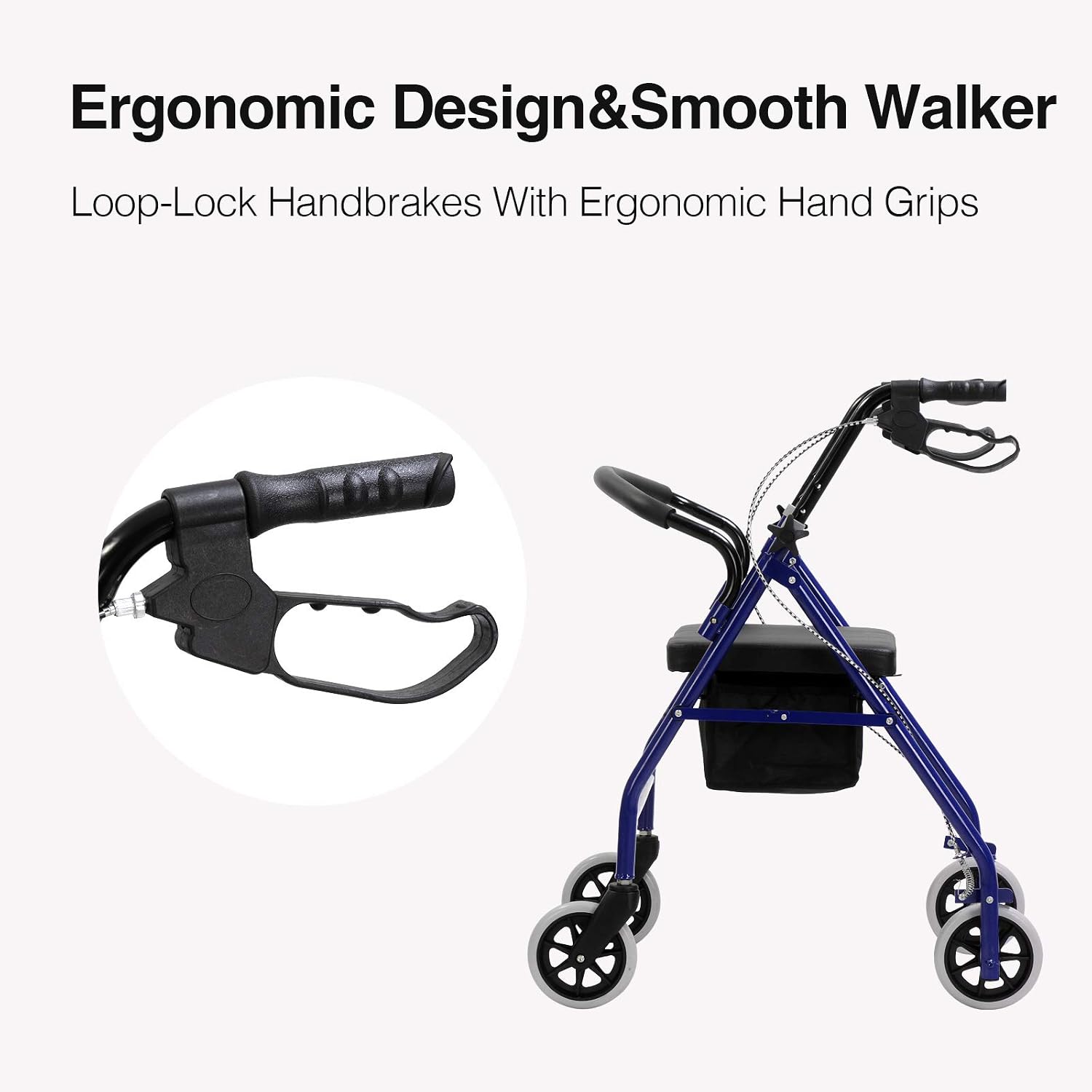 4 Wheels Folding rollator Walker with Handbrakes and carrybag,Medical Walkers with Seat and Wheels,Blue