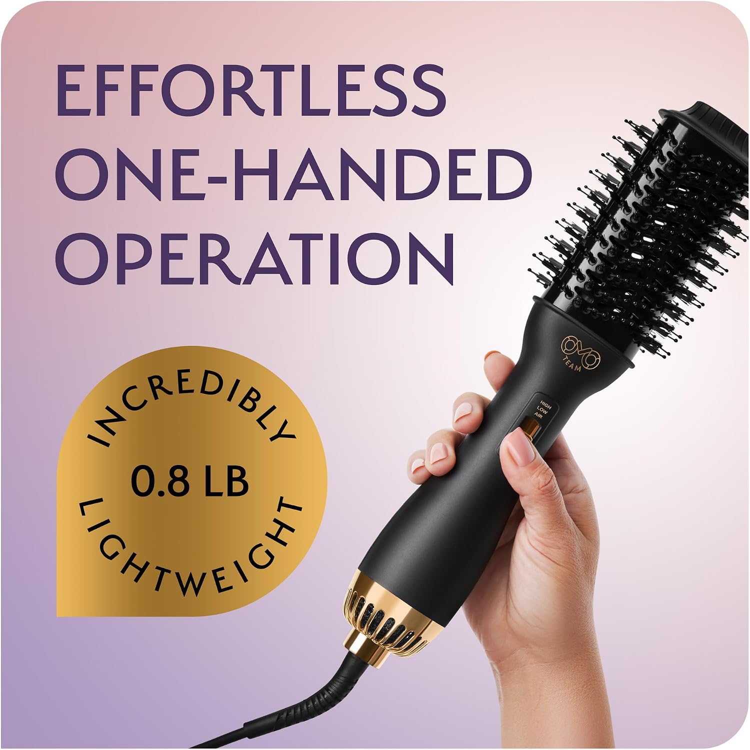 Professional Blowout Hair Dryer Brush, Black Gold Dryer and Volumizer, Hot Air Brush for Women, 75MM Oval Shape (Black Gold)