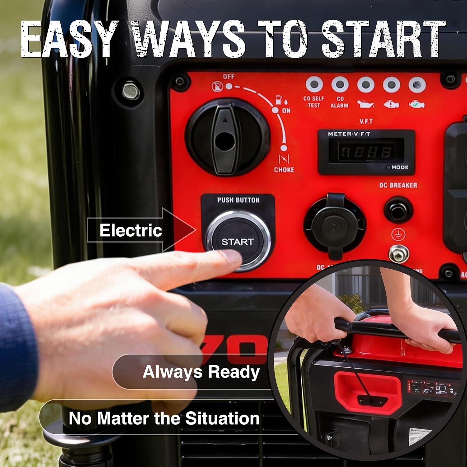 PowerSmart 4400-Watt Open Frame Inverter Generator, Gas Powered, CO-Sensor, Lightweight & Quiet for Home Use and Emergency Backup, Camping, EPA Compliant