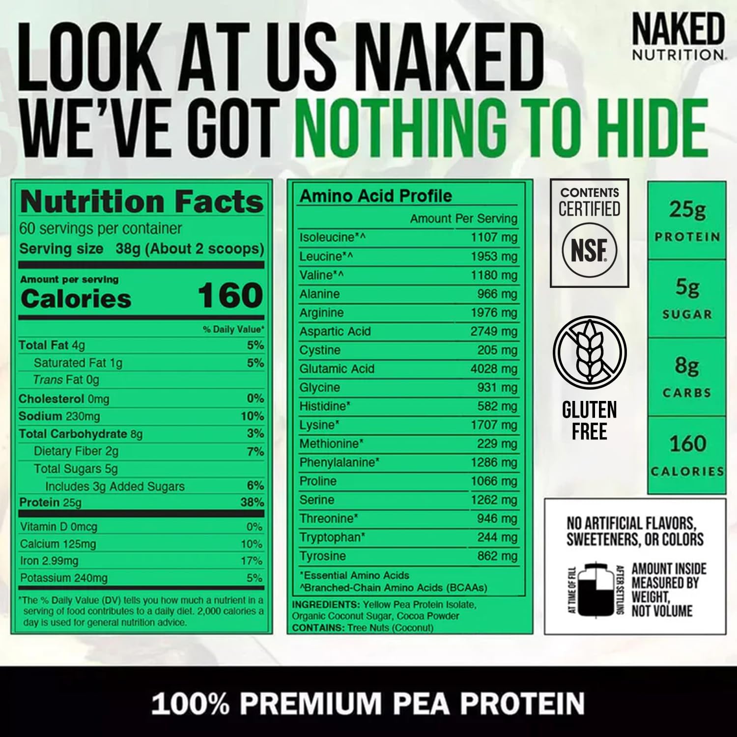 NAKED Pea - 5LB 100% Pea Protein Powder from North American Farms - Unflavored Vegan Pea Protein Isolate - NSF Certified, Plant Protein Powder, Easy to Digest - 76 Servings
