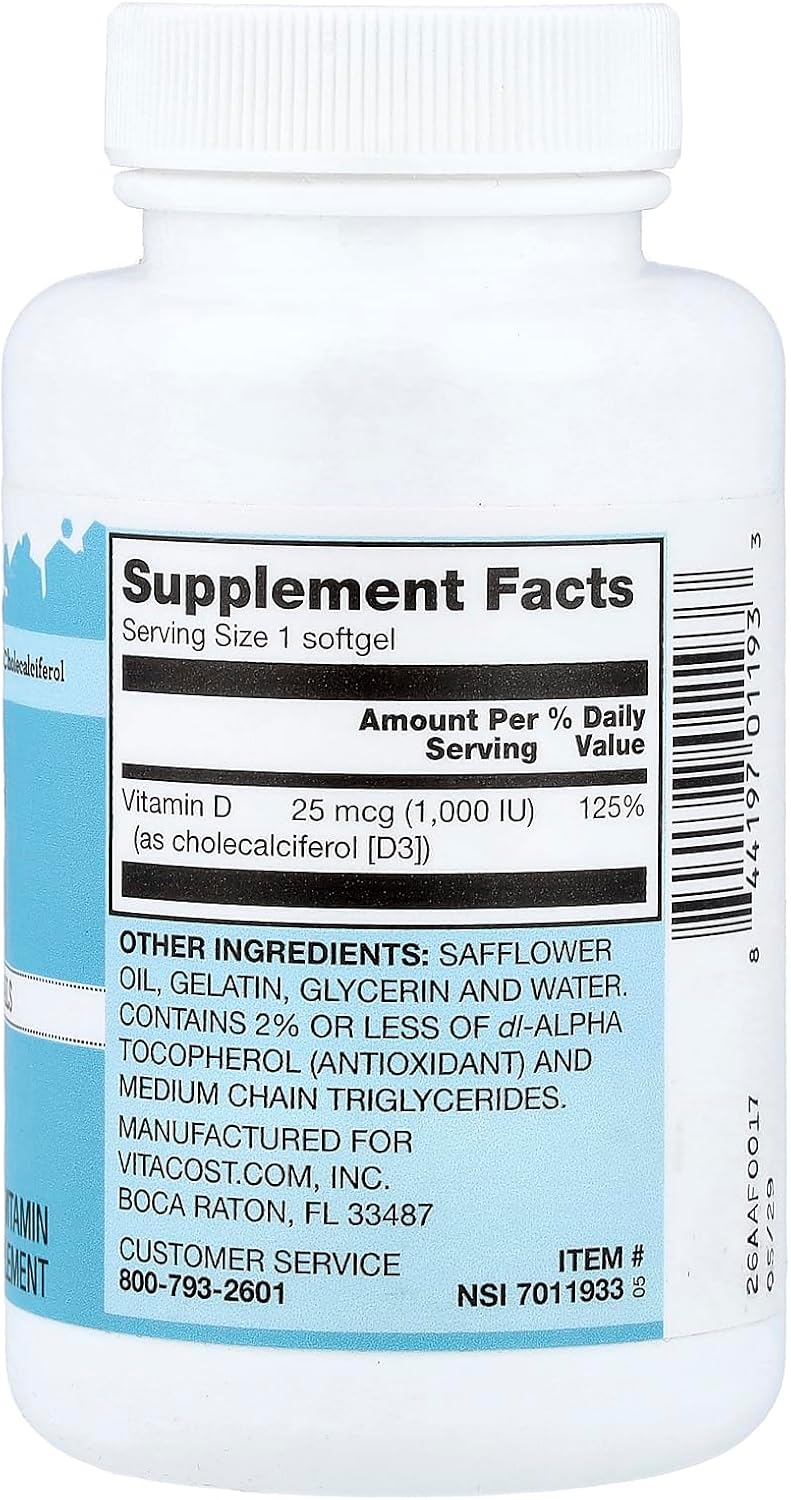 Vitacost Vitamin D3 (as Cholecalciferol) -- 2000 IU - 300 Capsules