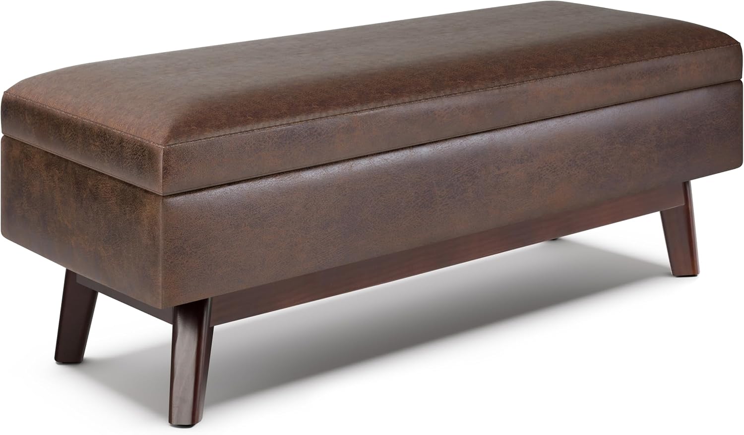 SIMPLIHOME Owen 34" Wide Vegan Leather Lift Top Ottoman in Dark Blue