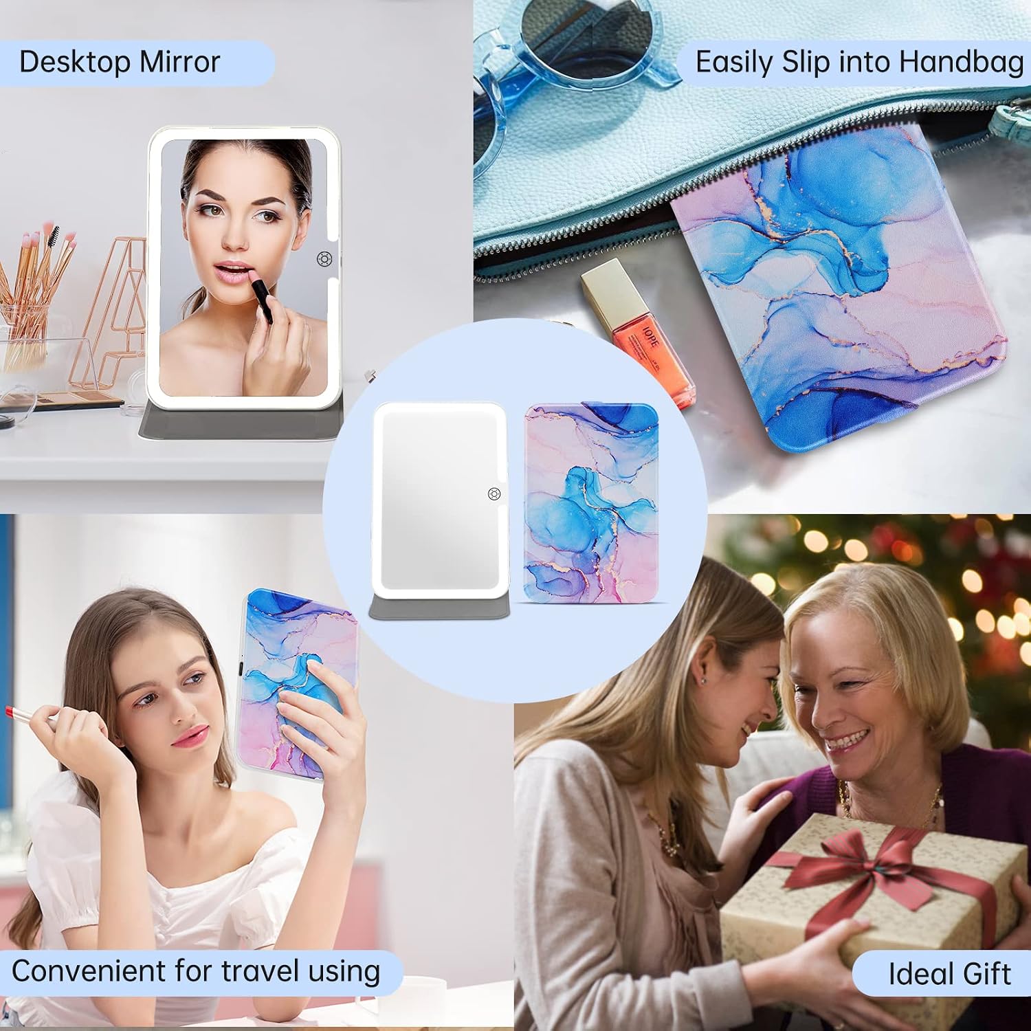 FUNTOUCH Rechargeable Travel Makeup Mirror with 72 Led Lights