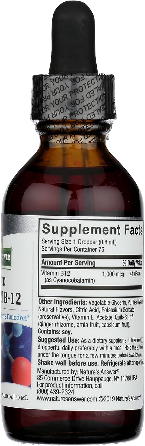 Nature's Answer Liquid Vitamin B-12 | Promotes Healthy Nerve Function & Energy Levels | Naturally Flavored & Gluten-Free 2oz