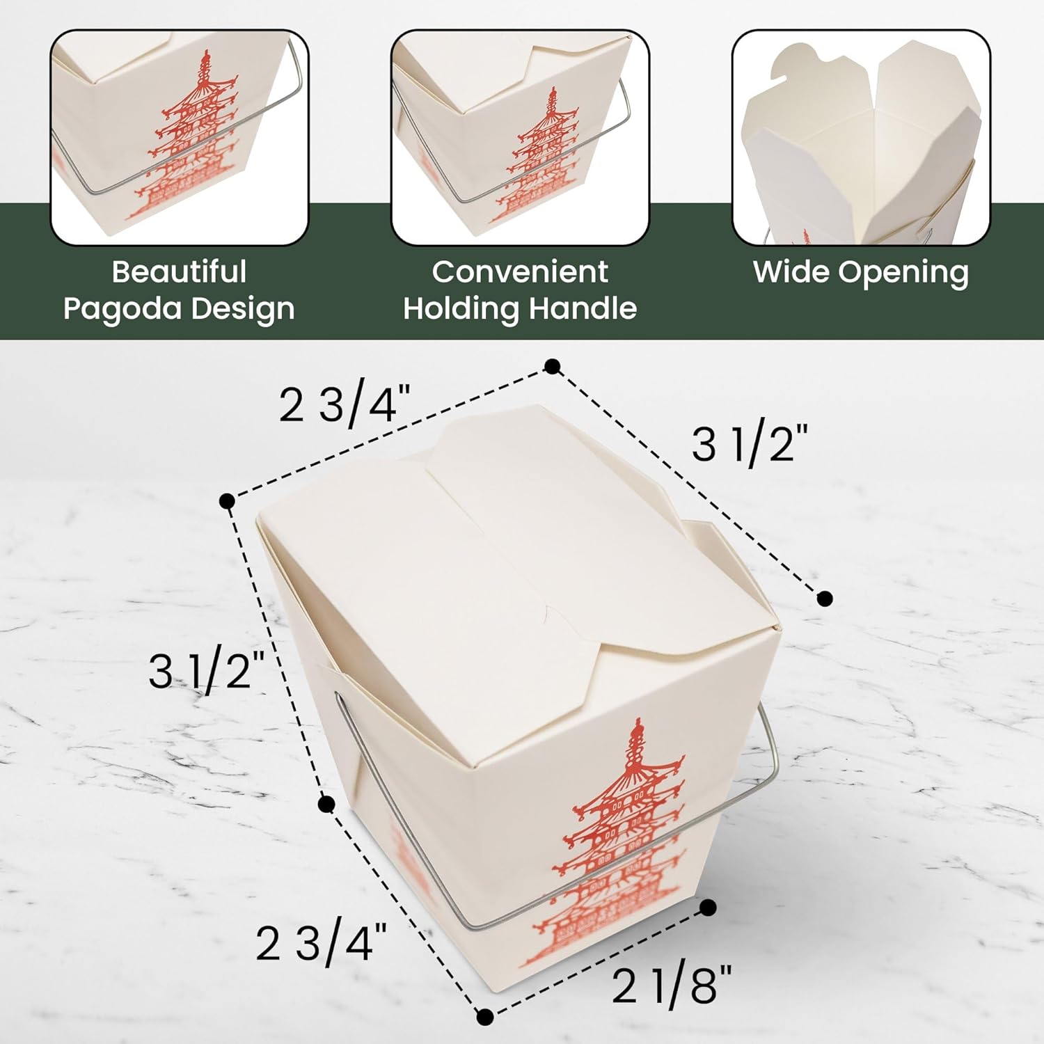 15 Count 16 oz Pagoda Wire Handle Chinese Takeout Box Oyster Pails