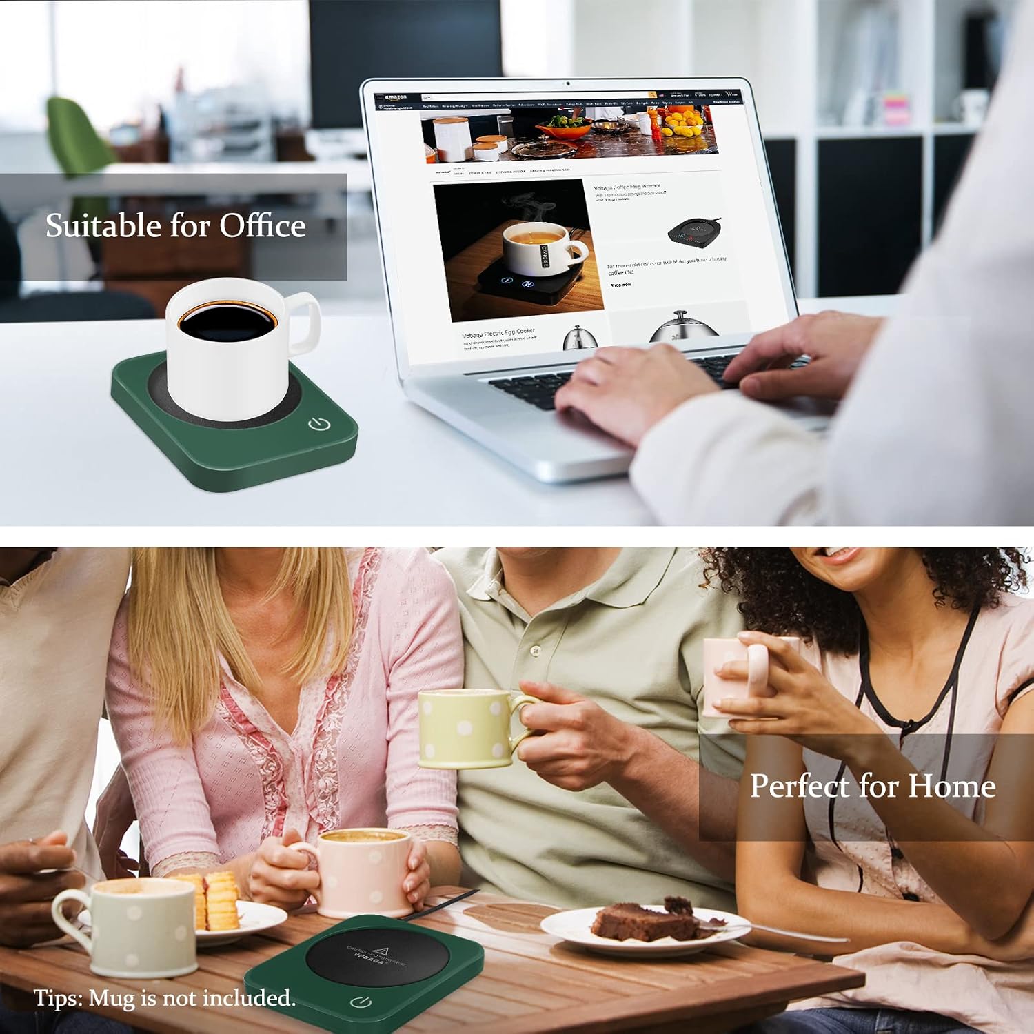 VOBAGA Coffee Mug Warmer for Desk with Auto Shut Off & 3-Temp Settings, Coffee Cup Warmer with Smart Safety Alert Home Office Accessory