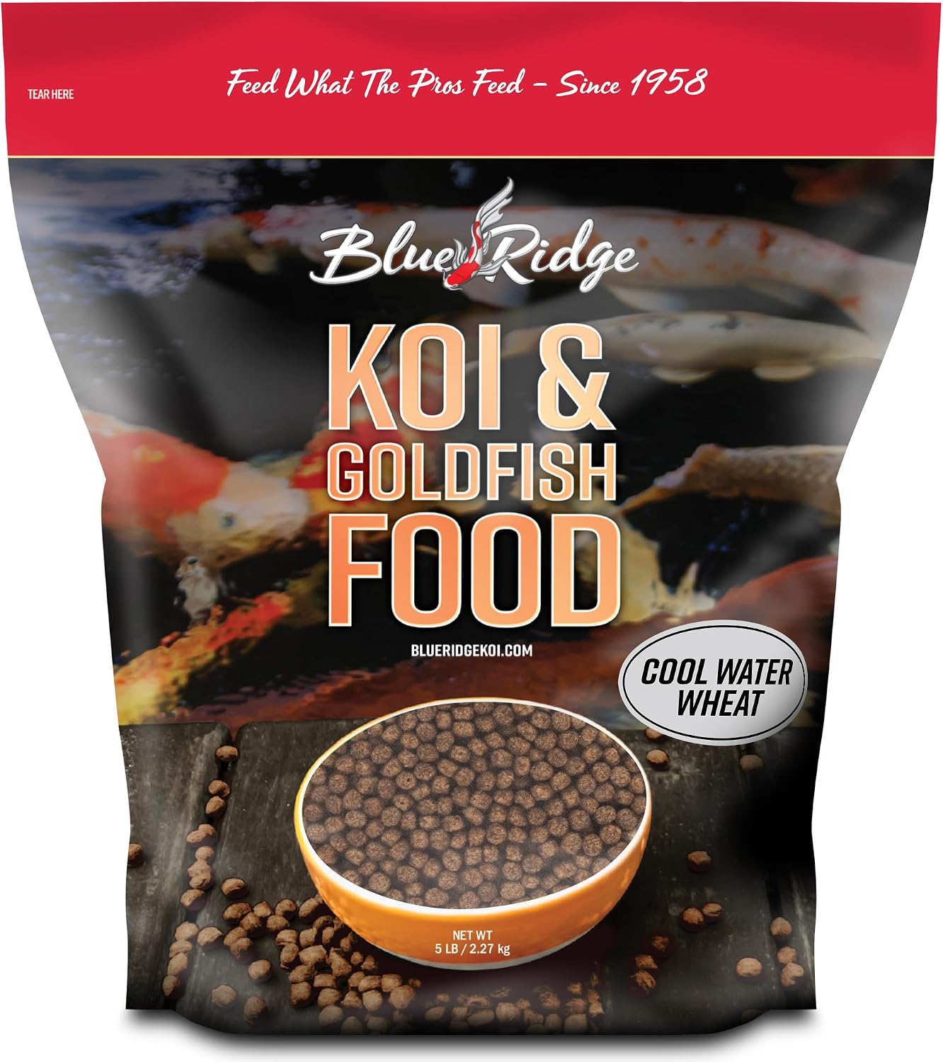Blue Ridge Koi Fish Food 25lb - Cool Water Wheat 3/16", Fall and Winter Floating Pond Pellets, Ponds Fish Food