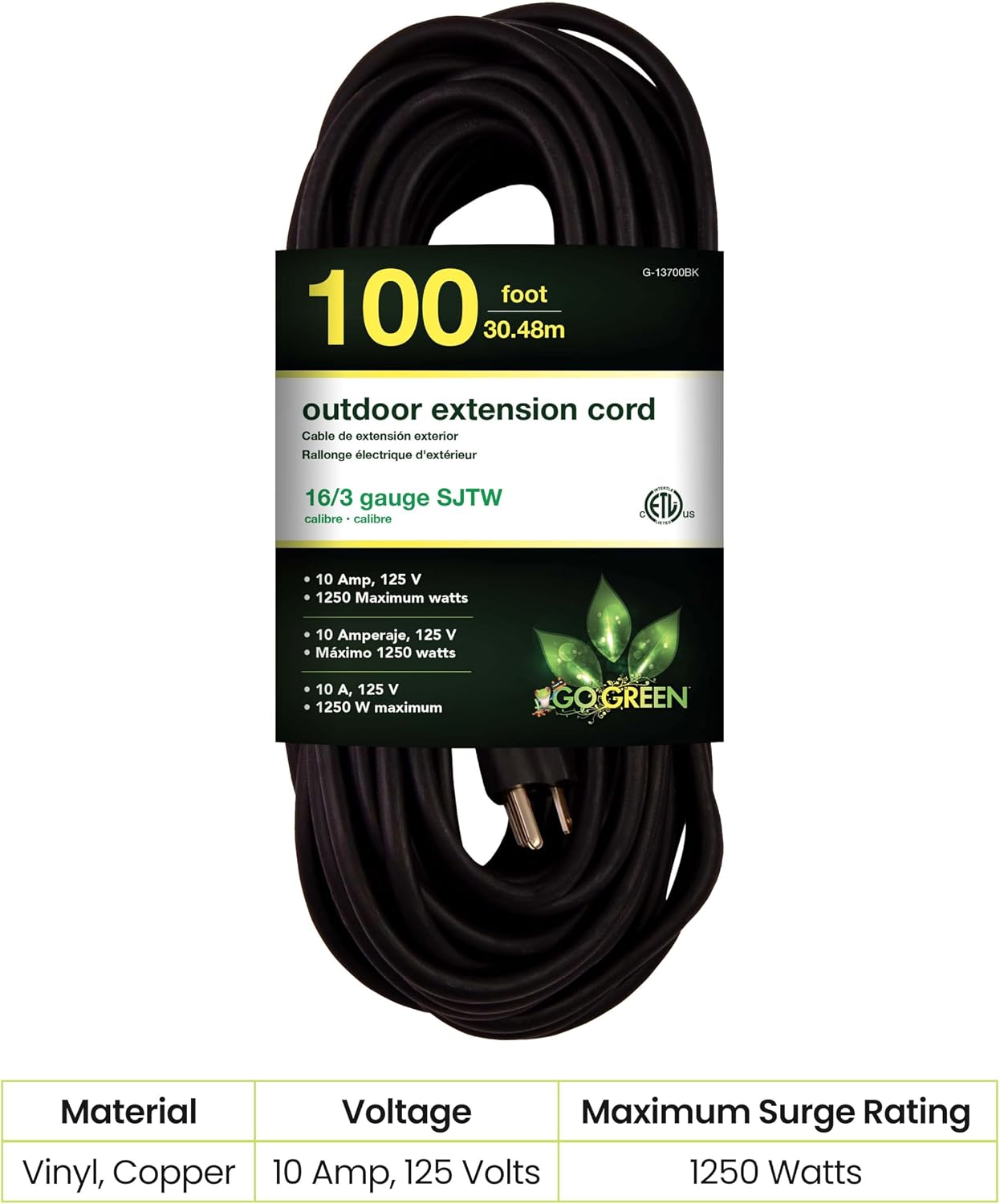 Go Green Power Inc. (GG-14025) 12/3 SJTW Outdoor Extension Cord, Lighted End, 25 ft