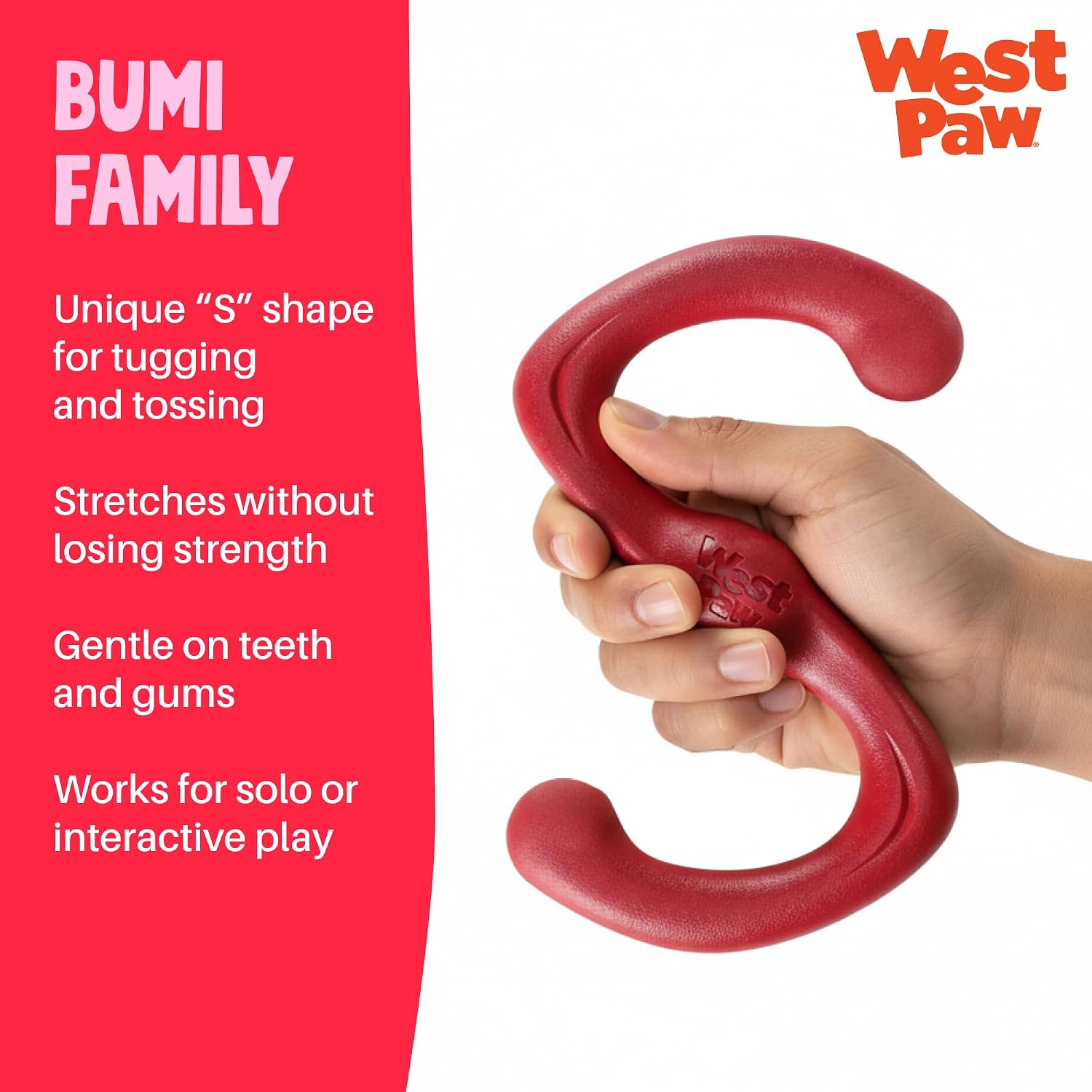 WEST PAW Zogoflex Bumi Dog Tug Toy – S-Shaped, Lightweight Chew Toys for Fetch, Play, Pet Exercise – Tug of War Soft Flinging Squishy Chewy Toy for Dogs – Guaranteed, Latex-Free, Small 8", Aqua Blue