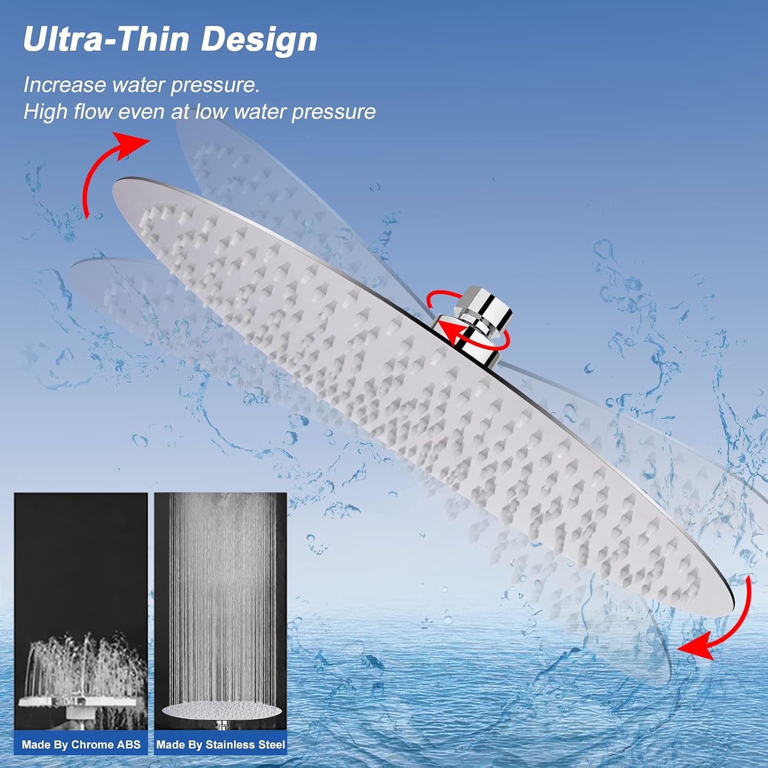 NearMoon Rain Shower Head, Ultra-Thin Design-Pressure Boosting, Awesome Some Experience, High Flow Stainless Steel Rainfall Head (10 Inch