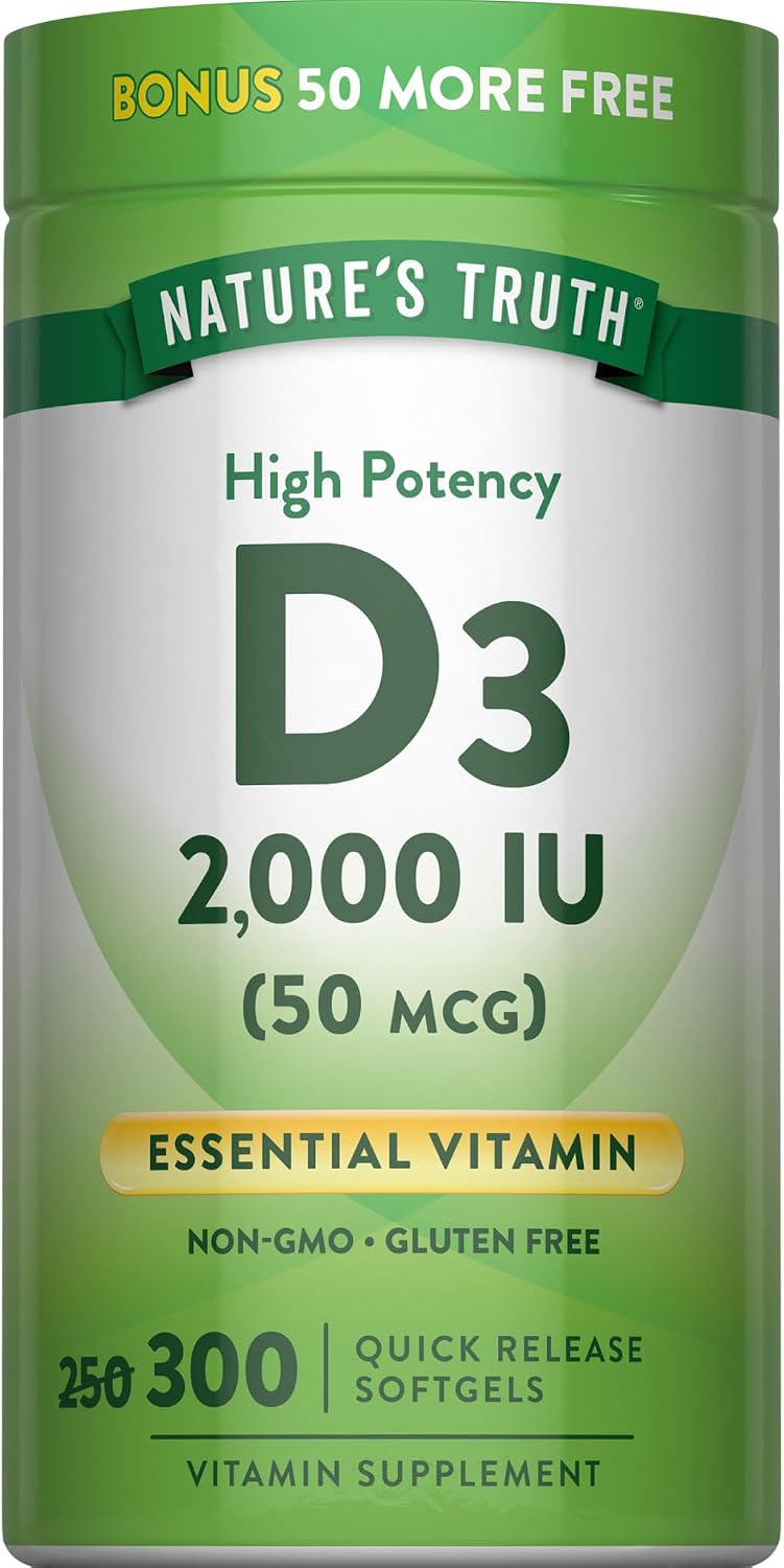 Nature's Truth Vitamin D3 2000 IU | 300 Softgels | High Potency Formula | Non-GMO & Gluten Free Supplement
