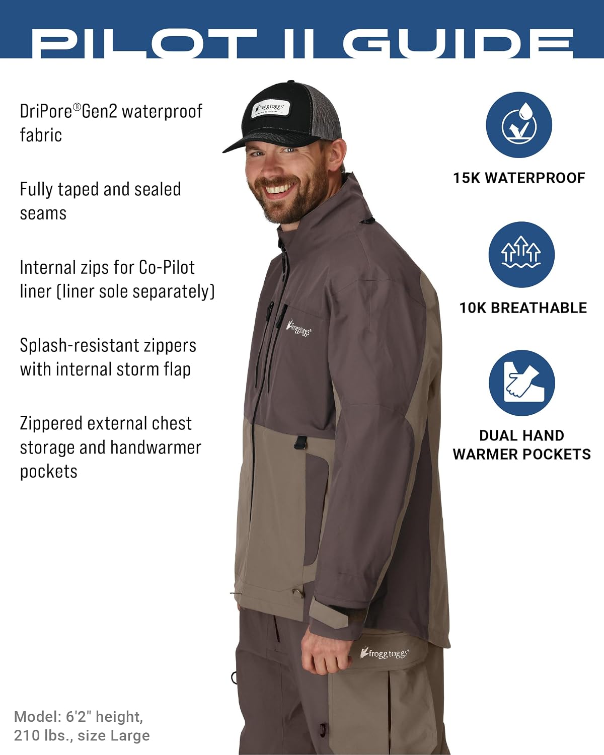 FROGG TOGGS Men's Pilot 2 Guide 3-Layer Waterproof Breathable Rain Jacket