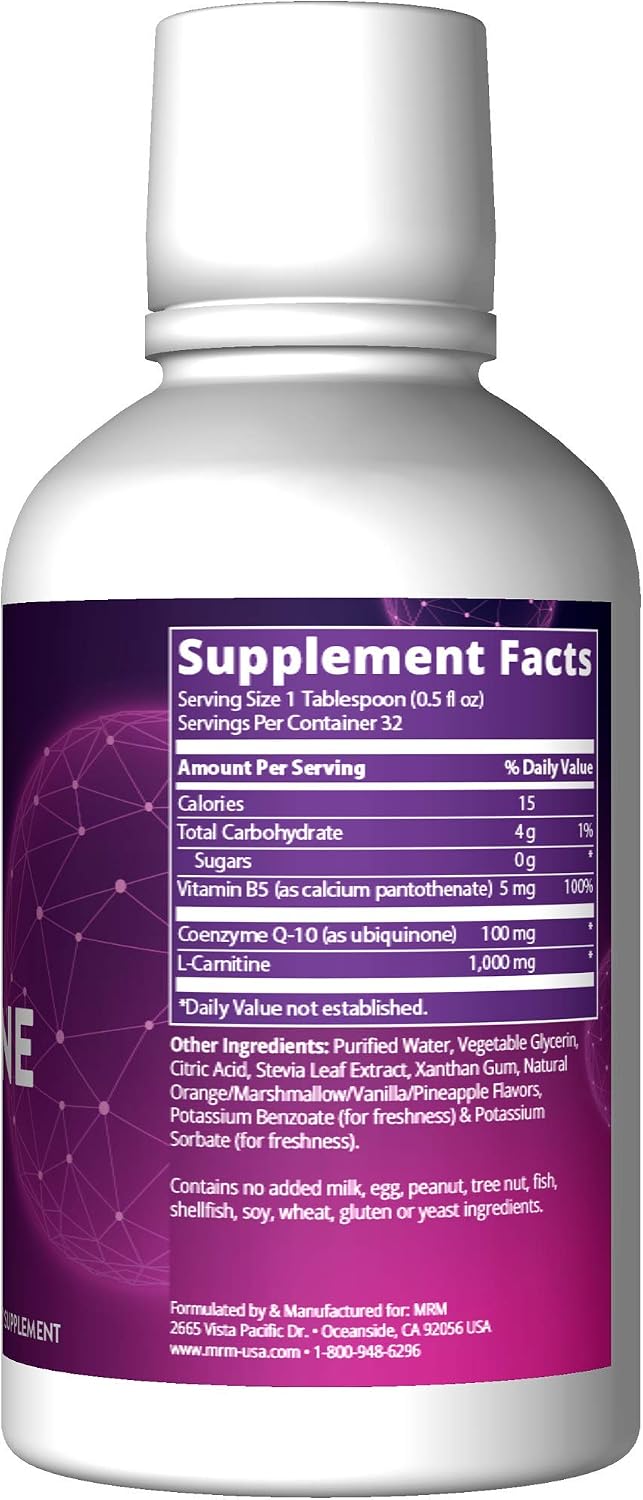MRM Nutrition CoQ-10 L-Carnitine Liquid - for Women & Men - 32 Servings | Orange-Vanilla Flavored Energy and Antioxidant Formula
