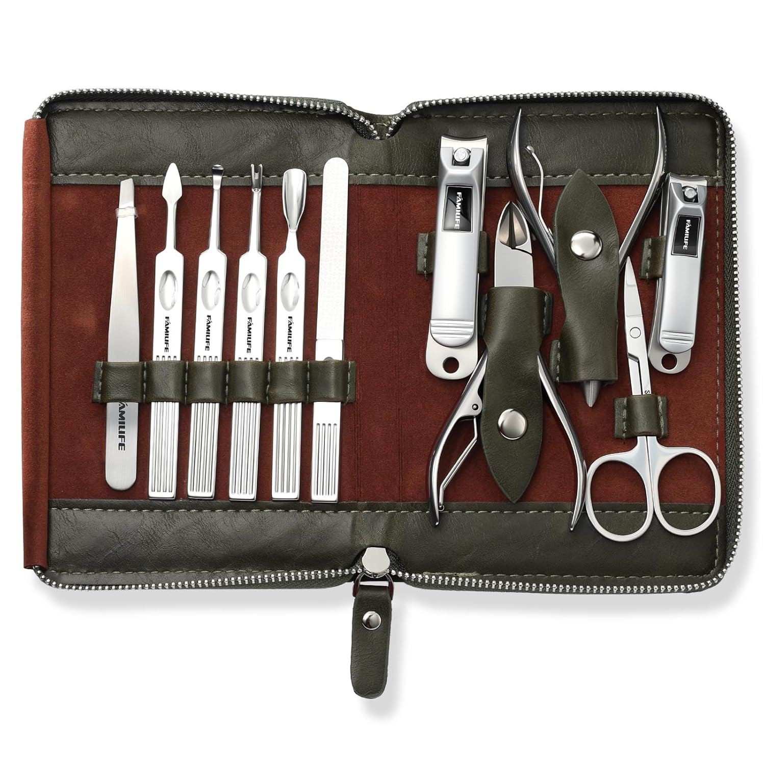FAMILIFE Stainless Steel Manicure Set 11-in-1 Professional Nail Clipper Kit