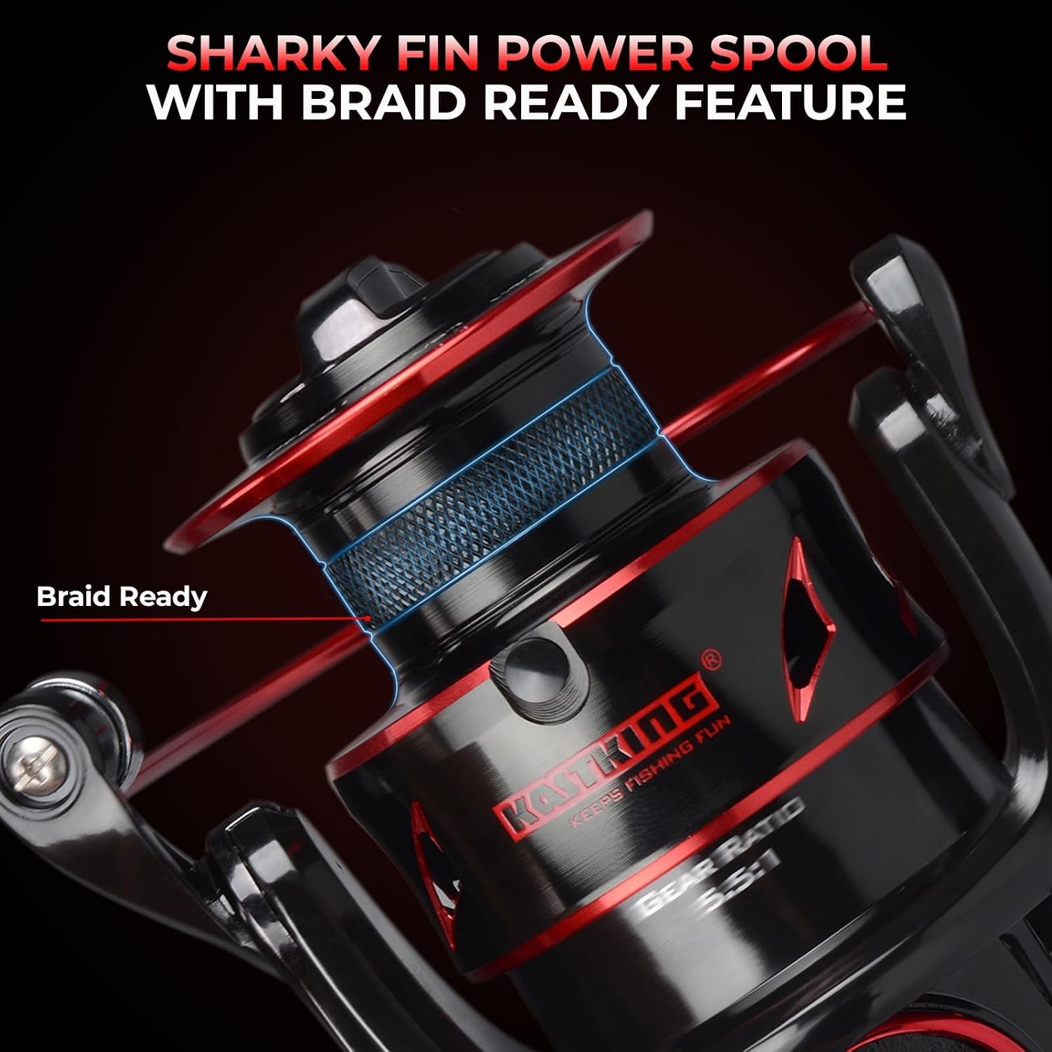 KastKing Sharky Baitfeeder III Spinning Reels with 5.5:1 Gear Ratio | Max Drag: 26.5 lb, 10+1 BB, 16.6 oz, CNC Aluminum Spool, Carbon Fiber Drag for Live Liner, Comes with Graphite Spool