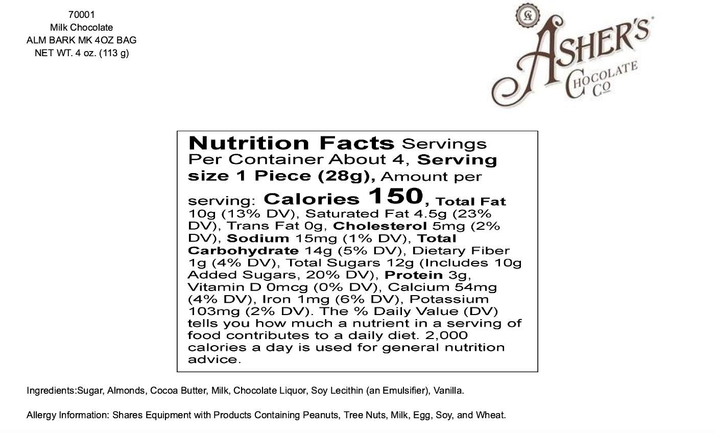 Asher's Chocolates, Gourmet Chocolate Covered Almond Bark, Sweet and Salty Candy with Almonds, Small Batches of Kosher Chocolate, Family Owned Since 1892 (1 Pound, Dark Chocolate)