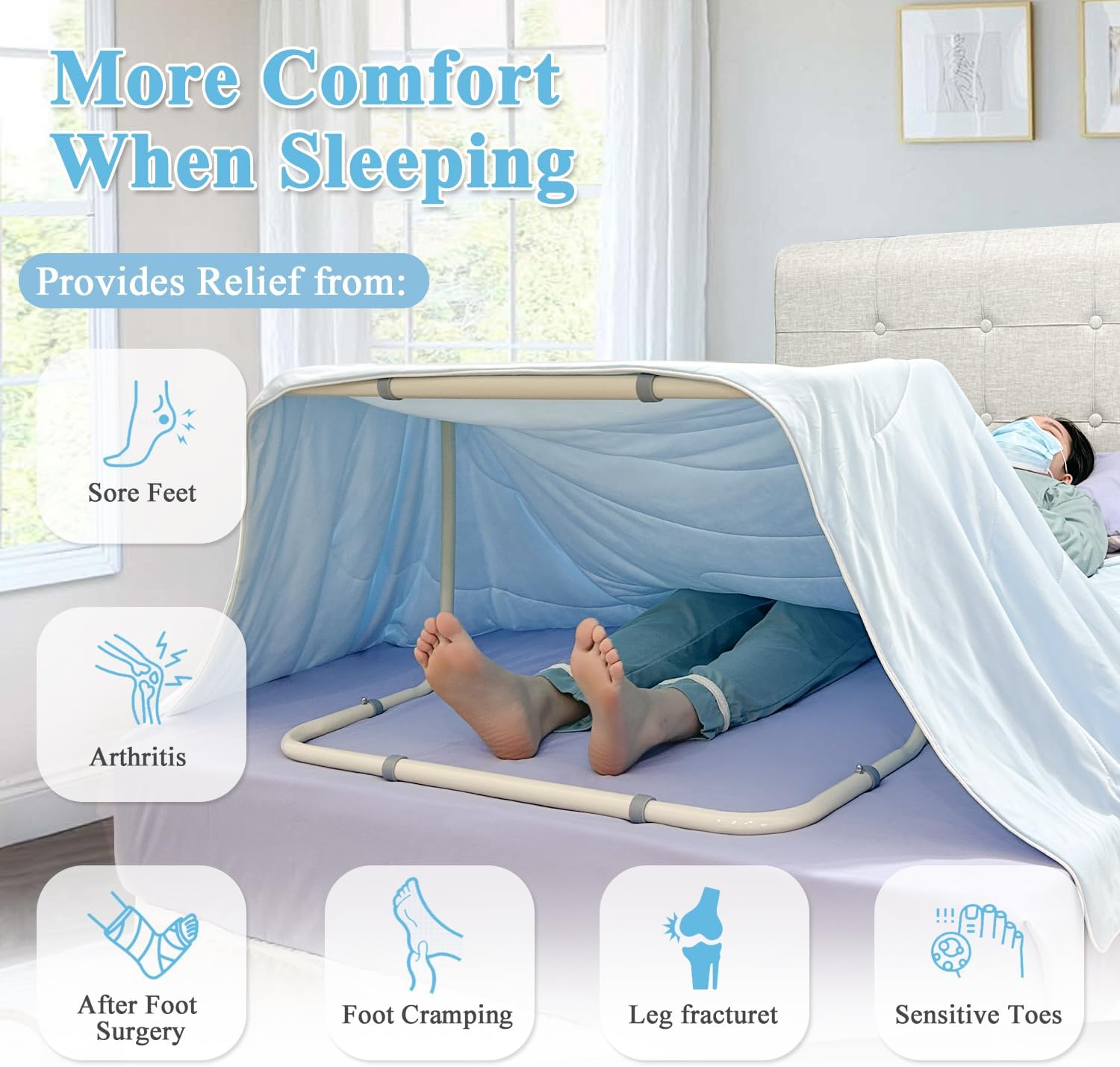 Blanket Lifter Foot Cradle Lift Bar for Feet Adjustable Blanket Support Lifters Holder Bed Foot Tent Blankets Riser Sheet Raiser Heavy Duty Steel