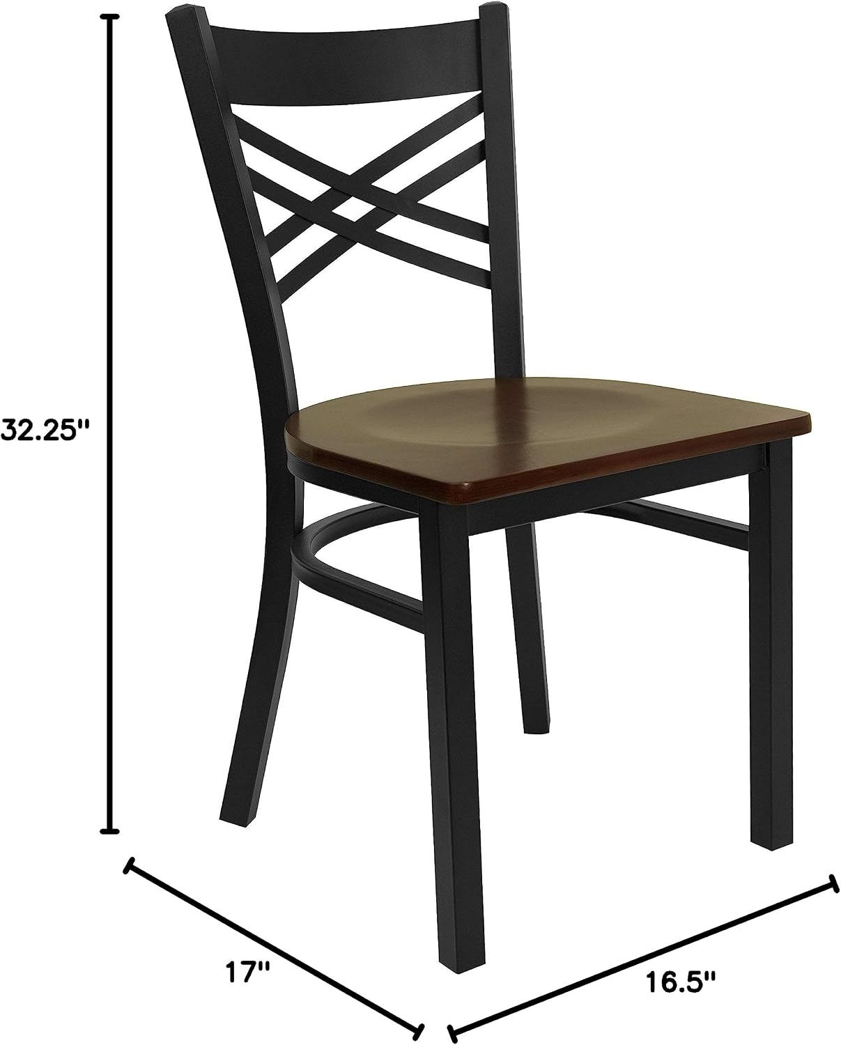 Flash Furniture Hercules Series "X" Back Metal Restaurant Chairs, Modern Upholstered Armless Dining Chairs for Restaurants/Kitchens, Set of 2, Black
