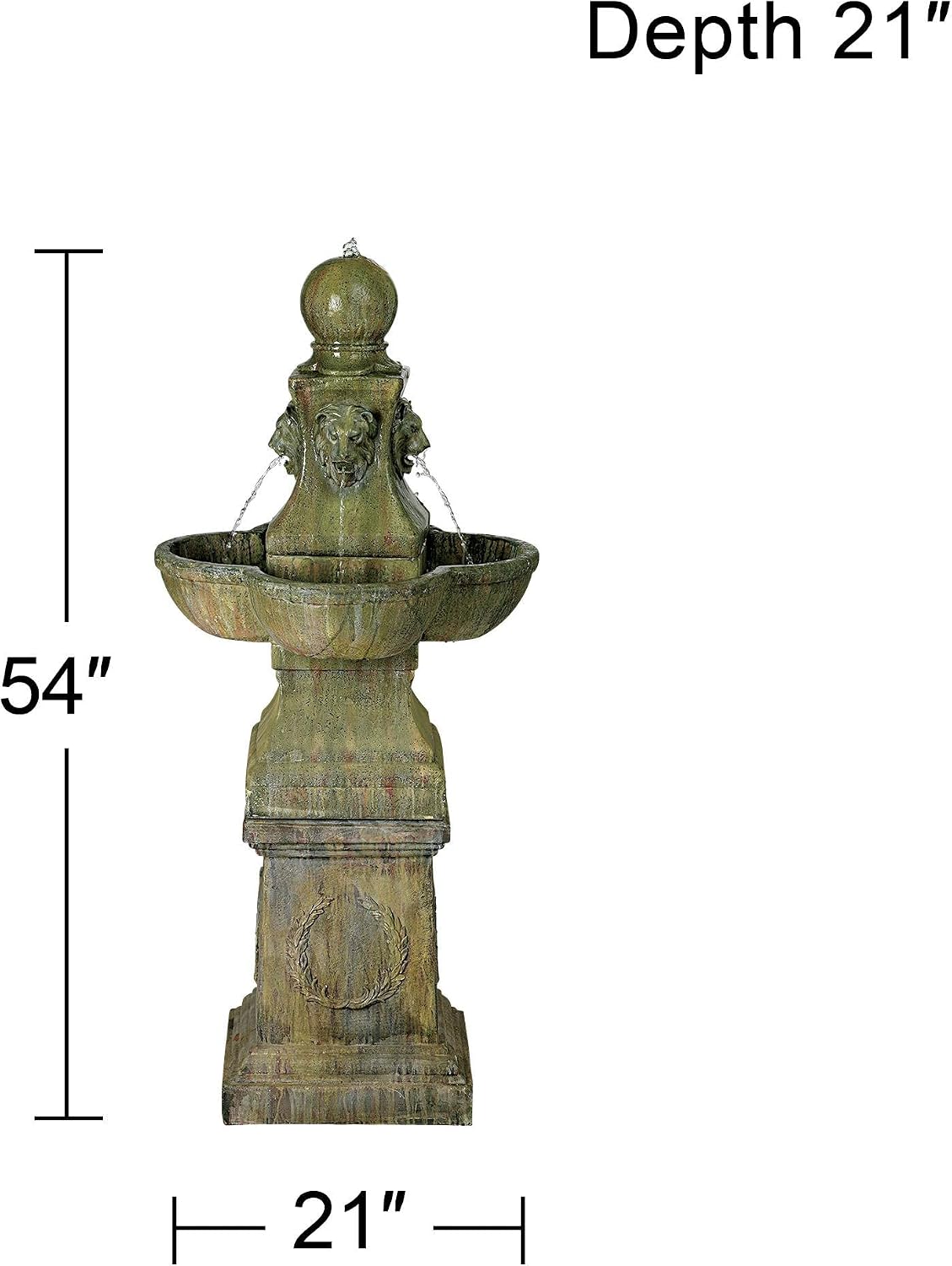 John Timberland Royal Lion 54" High Garden Large Pedestal Outdoor Fountain | Italian Decor Faux Stone Floor Standing Tall Bubbler Water Feature for