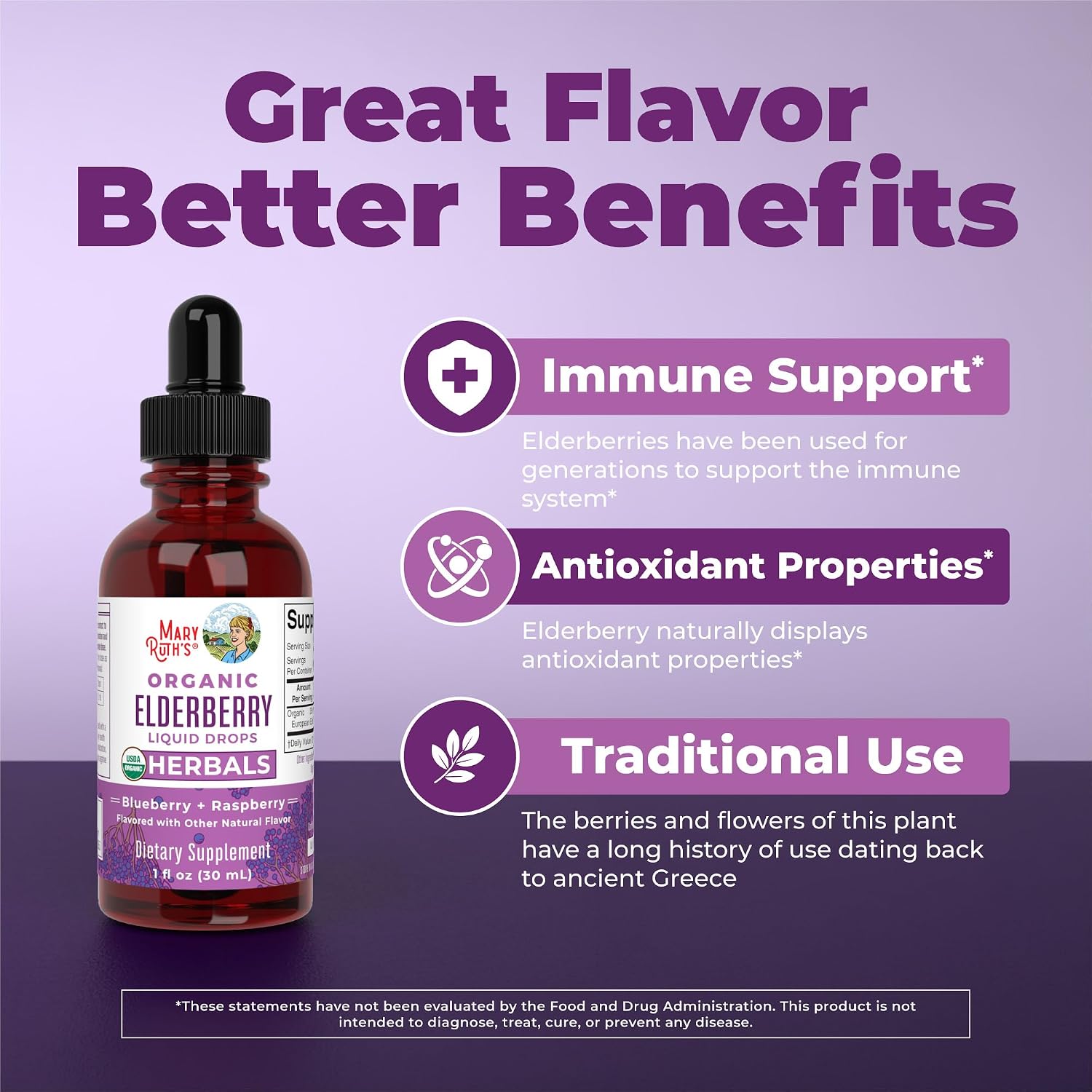 MARYRUTH'S Elderberry Liquid Drops for Adults & Kids, 1 oz, Immune Support | Immune Support, 150mg Elderberry Extract, USDA Organic, Sugar Free, Vegan