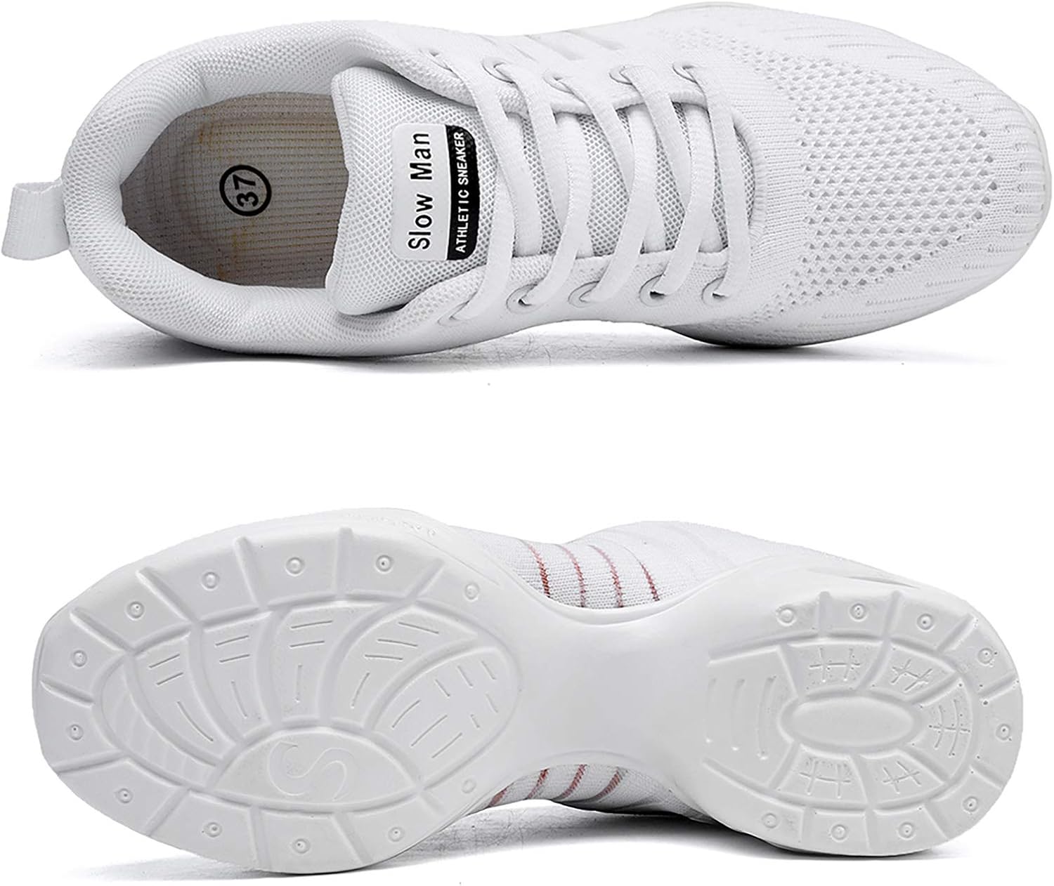 Slow Man Women's Jazz Shoes Lace-up Sneakers - Breathable Air Cushion Lady Split Sole Athletic Walking Dance Shoes Platform