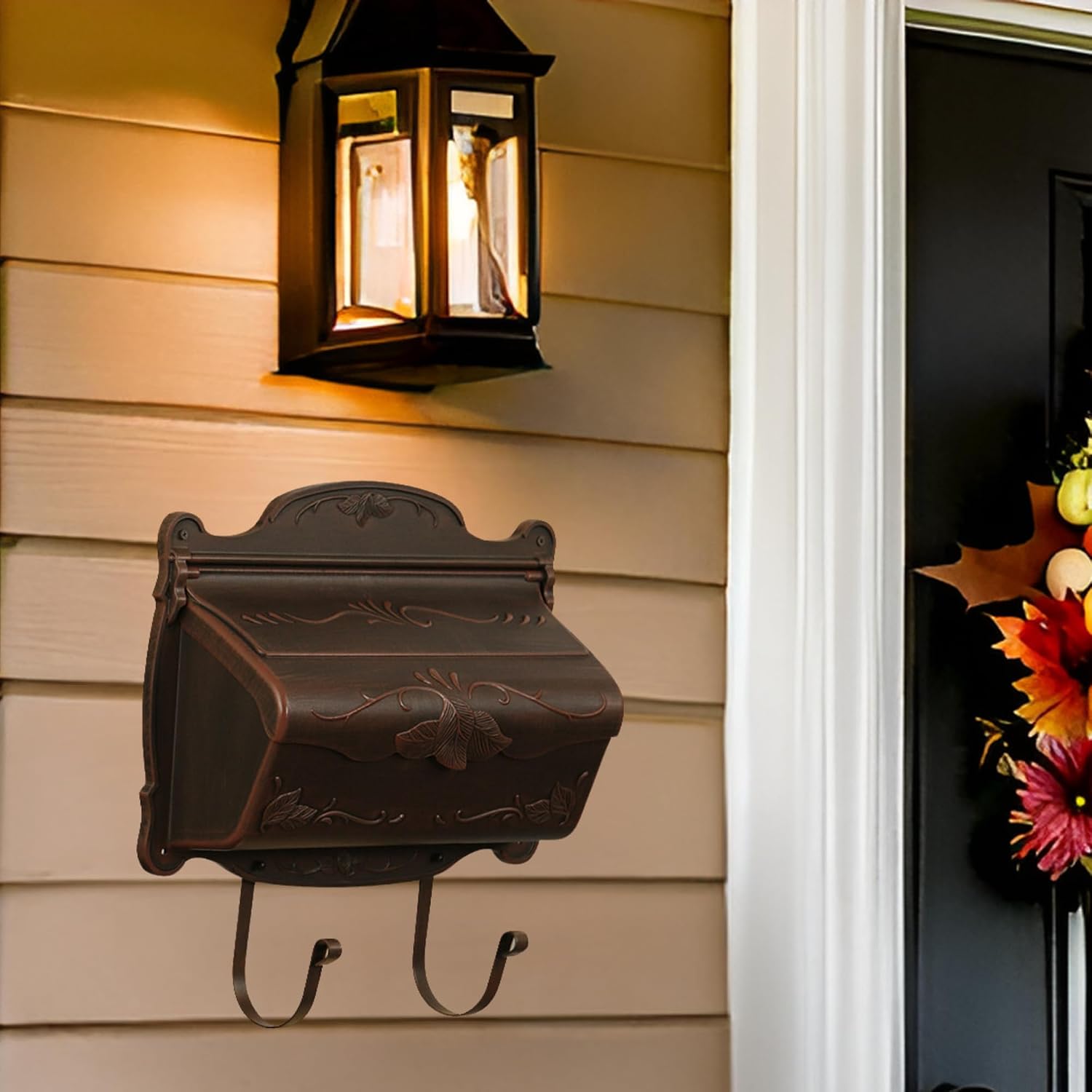 Special Lite Floral Horizontal Wall Mount Mailbox - Black Aluminum Mailbox for Wall Mount - SHF-1001-BLK
