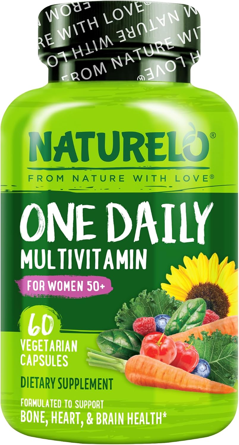 NATURELO One Daily Multivitamin for Women 50+ (Iron Free) - Menopause Support for Women Over 50 - Whole Food Supplement - Non-GMO - No Soy - 60 Capsules - 2 Month Supply | Energy Support, Whole Food Daily Women Multivitamin Supplement, Nourish Hair/Skin/…