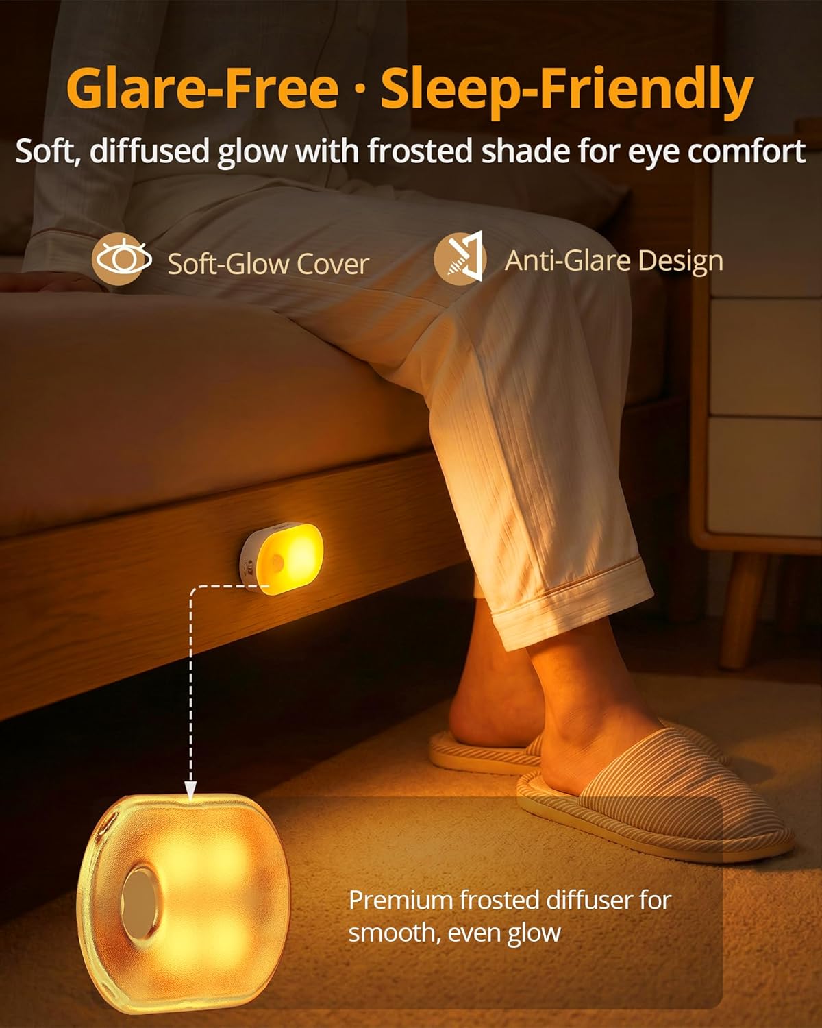 Lyridz Rechargeable Battery Night Light with Motion Sensor, Portable Mini Warm White LED Stick-on Closet Light, Adjustable Brightness for Bathroom