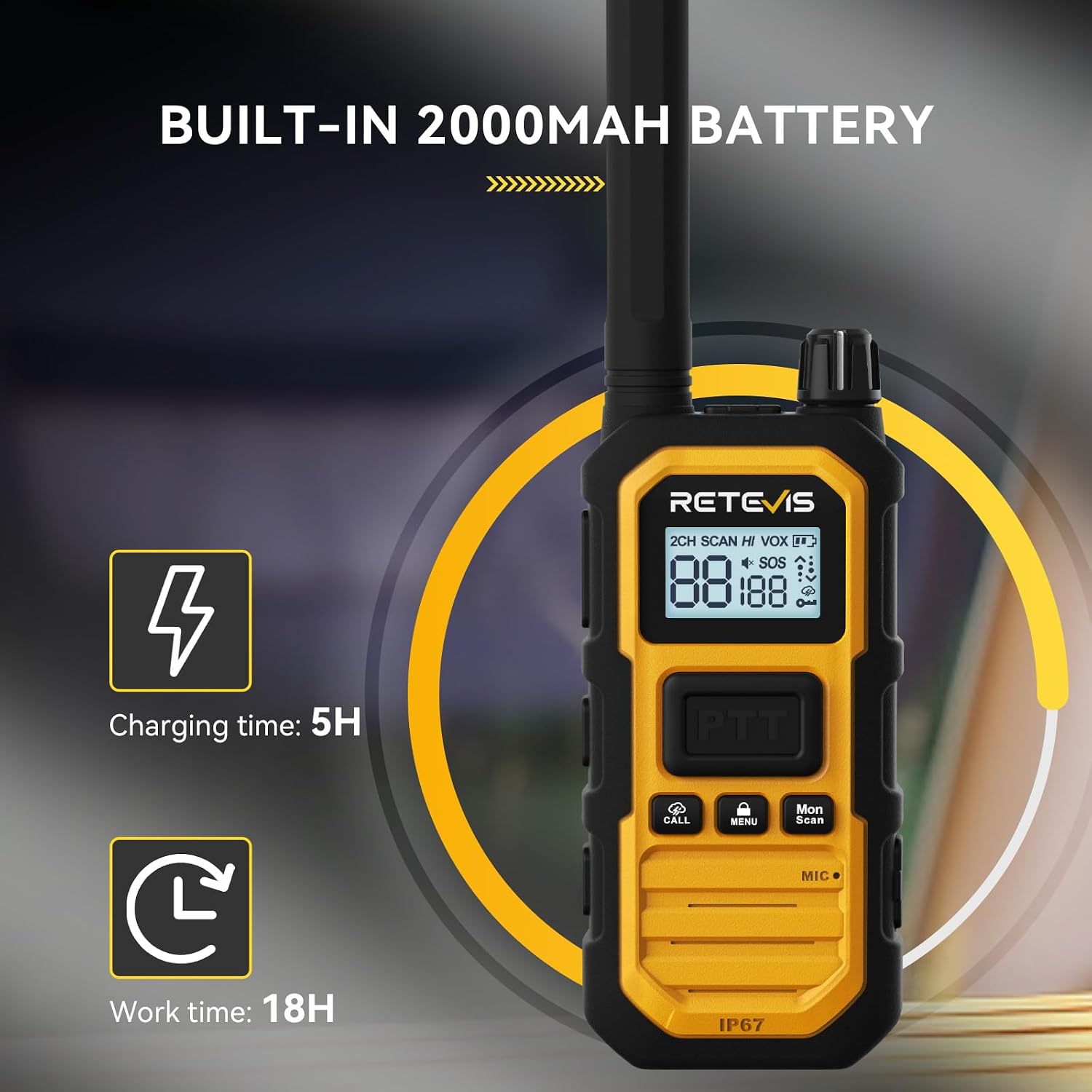 Retevis RB48PLUS GMRS Walkie Talkies Long Range,IP67 Waterproof 2 Way Radio | Repeater Capable, Dual PTT, Vibration Alert, NOAA, SOS, for Hurricane Preparedness, Emergency Communication, Outdoor, 2 Pack