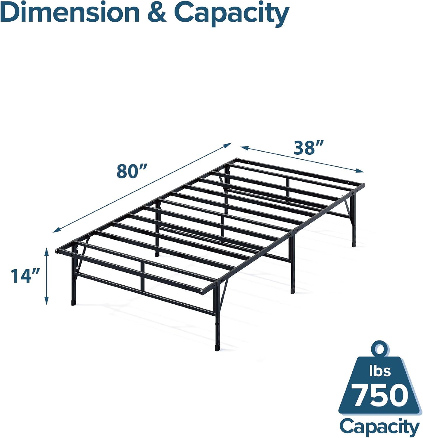ZINUS SmartBase Compack Mattress Foundation, 14 Inch Metal Bed Frame, No Box Spring Needed, Sturdy Steel Slat Support, Full