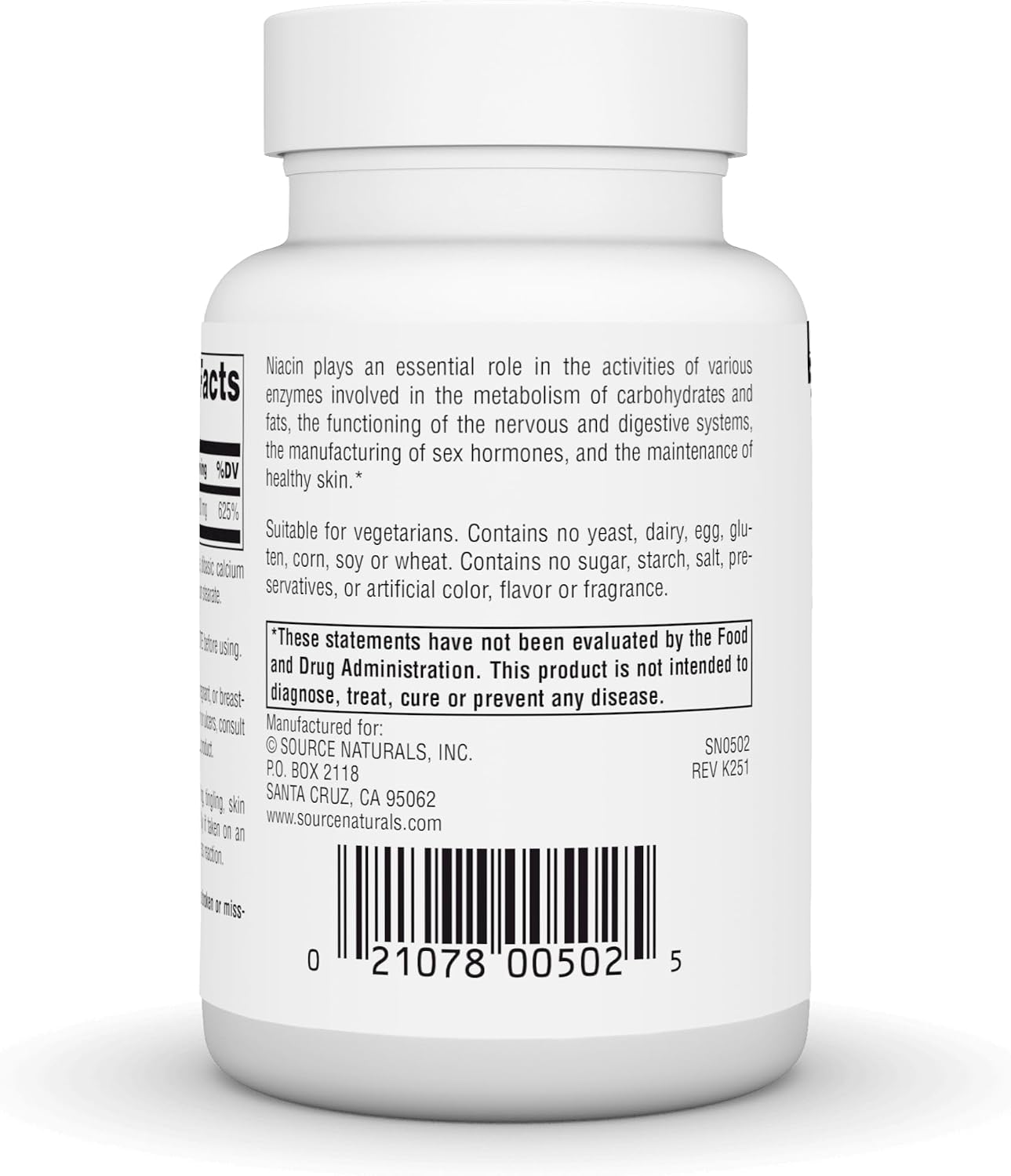 Source Naturals Niacin, Vitamin B-3, Non-GMO, 100 mg - 250 Tablets