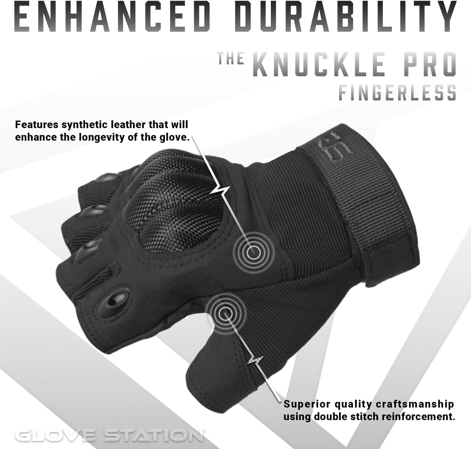 Glove Station Fingerless Knuckle Motorcycle Gloves, TACHK200