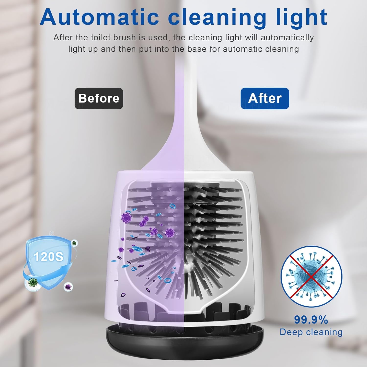 Electric Toilet Brush, Silicone Toilet Brush, Toilet Bowl Brush and Holder Set with Ventilated Holder, Toilet Brush, Floor Standing