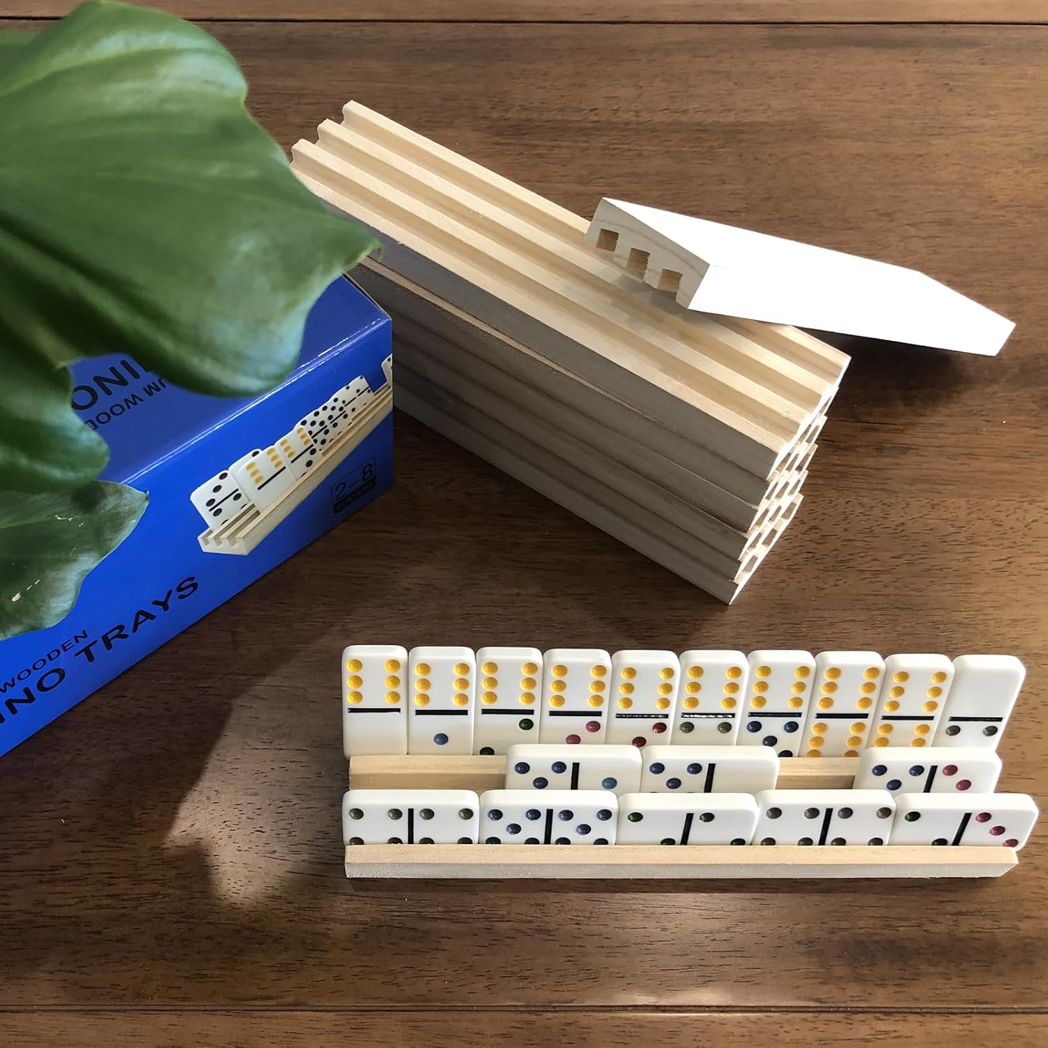 Yuanhe Wooden Domino Racks Set of 8, Domino Trays Holders Organizer for Classic Board Games, Dominoes Accessories