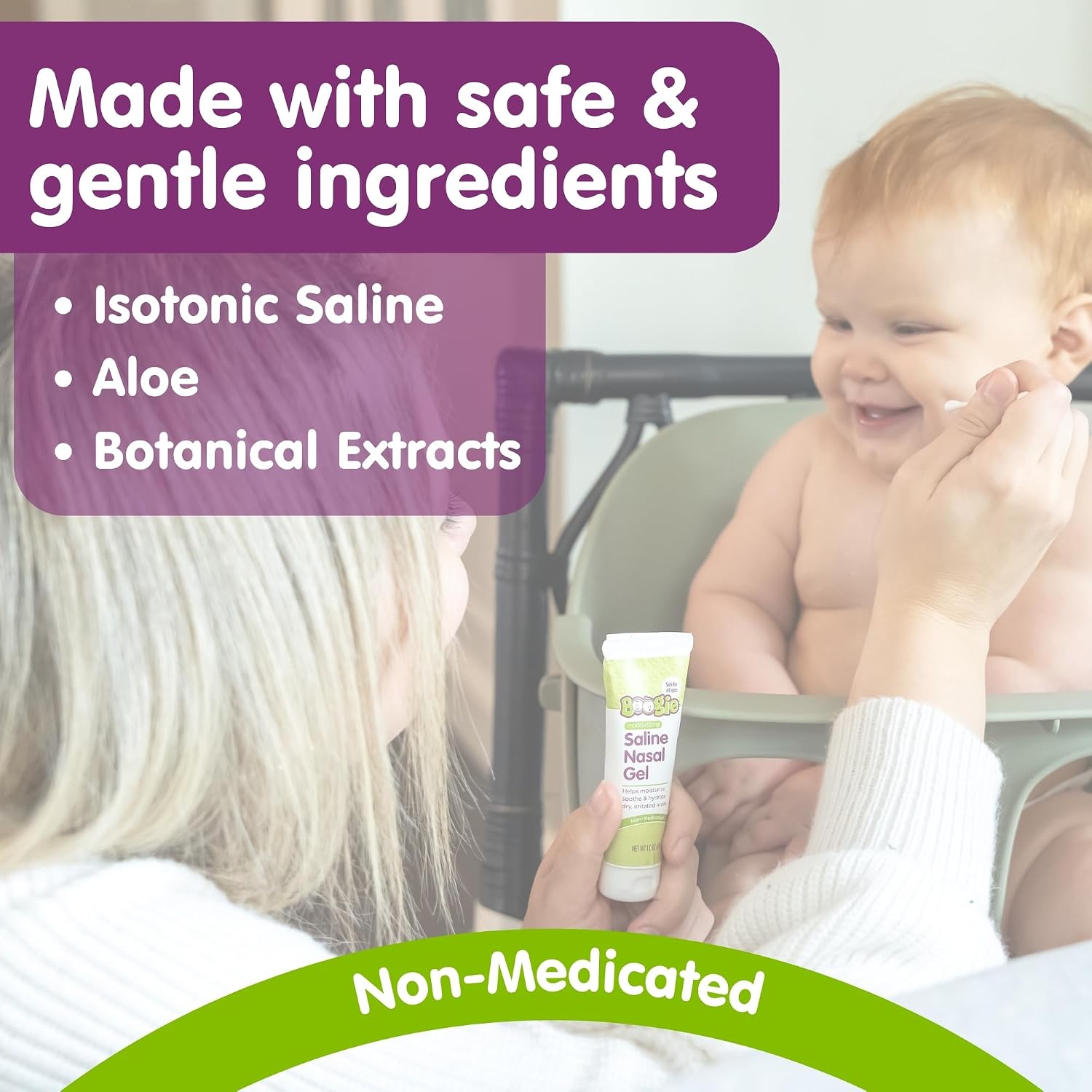Boogie Moisturizing Saline Nasal Gel for Babies & Kids - 1 oz (3 Pack) | Fragrance Free - Drug-Free Formula - Made with Aloe and Natural Saline - Soothes and Hydrates Dry or Irritated Noses