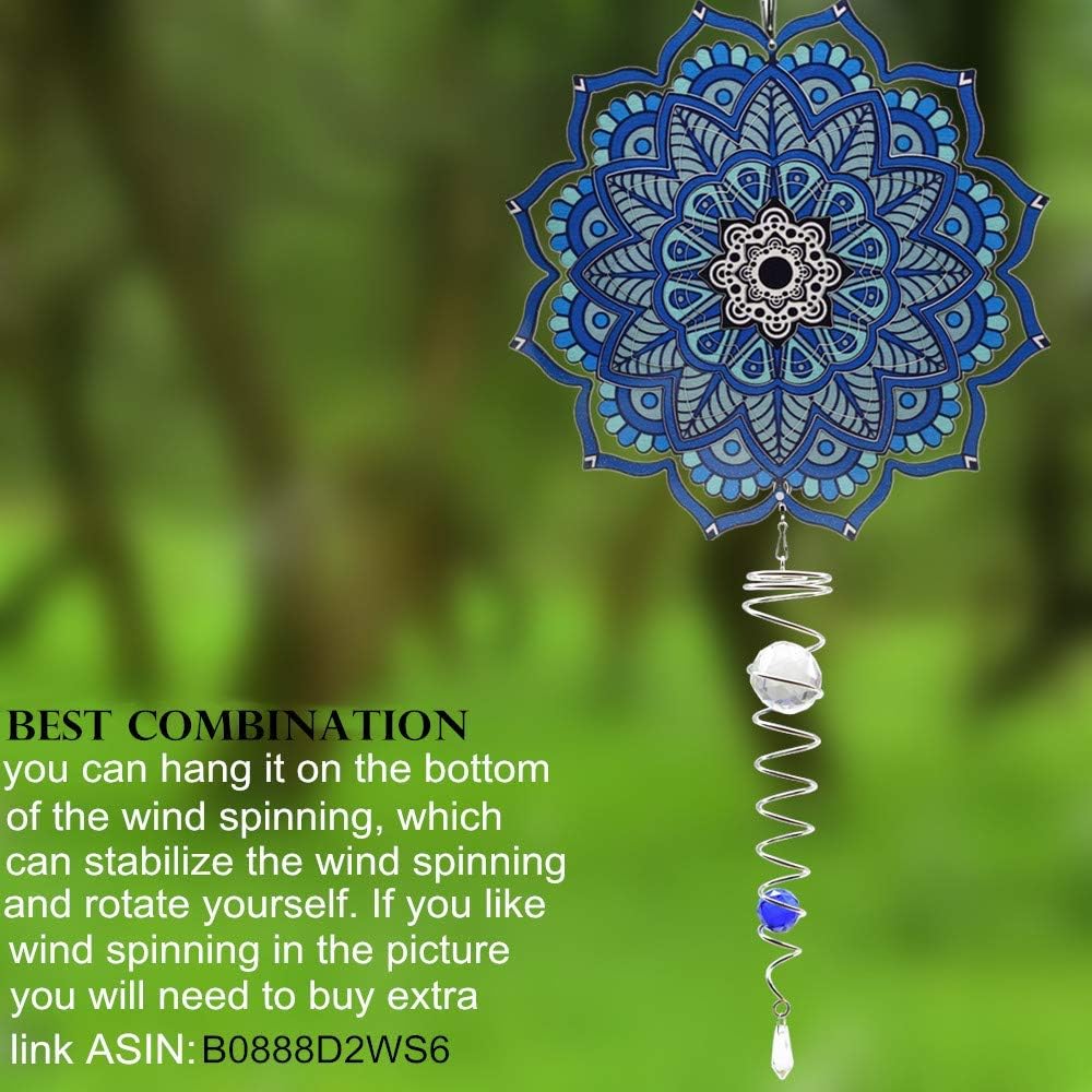 Gazing Ball Spiral Tail Wind Spinner Stabilizer，Stress Ball Indoor Outdoor Decoration Stainless Steel Glass Ball with Hanging Swivel Hook 13"