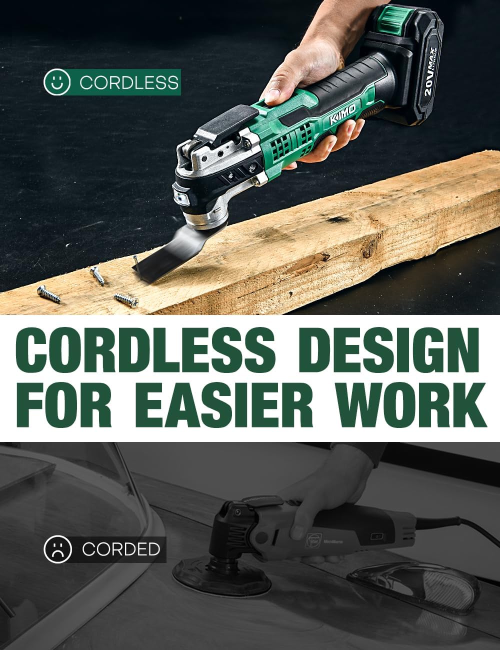 KIMO 20V Cordless Oscillating Tool Kit with 26-Pcs Accessories, Max 21000 OPM, 6 Variable Speed & 3° Oscillating Angle