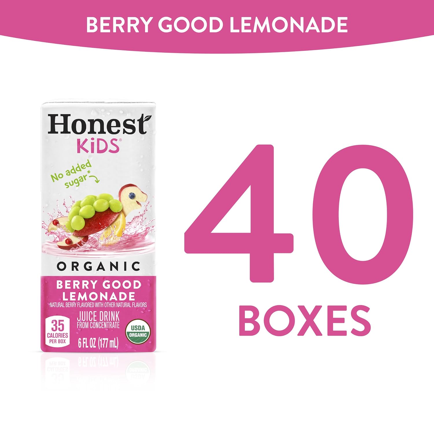 Honest Kids Appley Ever After, Organic Juice Drink, 6 Fl oz Juice Boxes, Pack Of 40, Apple
