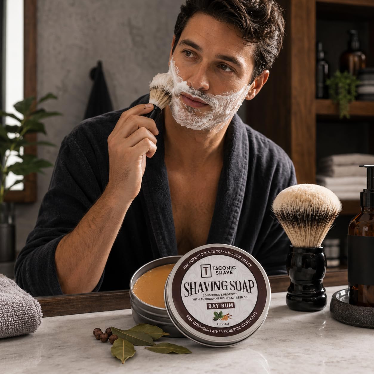 Taconic Lavender Natural Shaving Soap Puck, Rich Lather | Calming lavender aroma pairs with moisturizing natural oils to build rich protective lather for a comfortable wet shave.