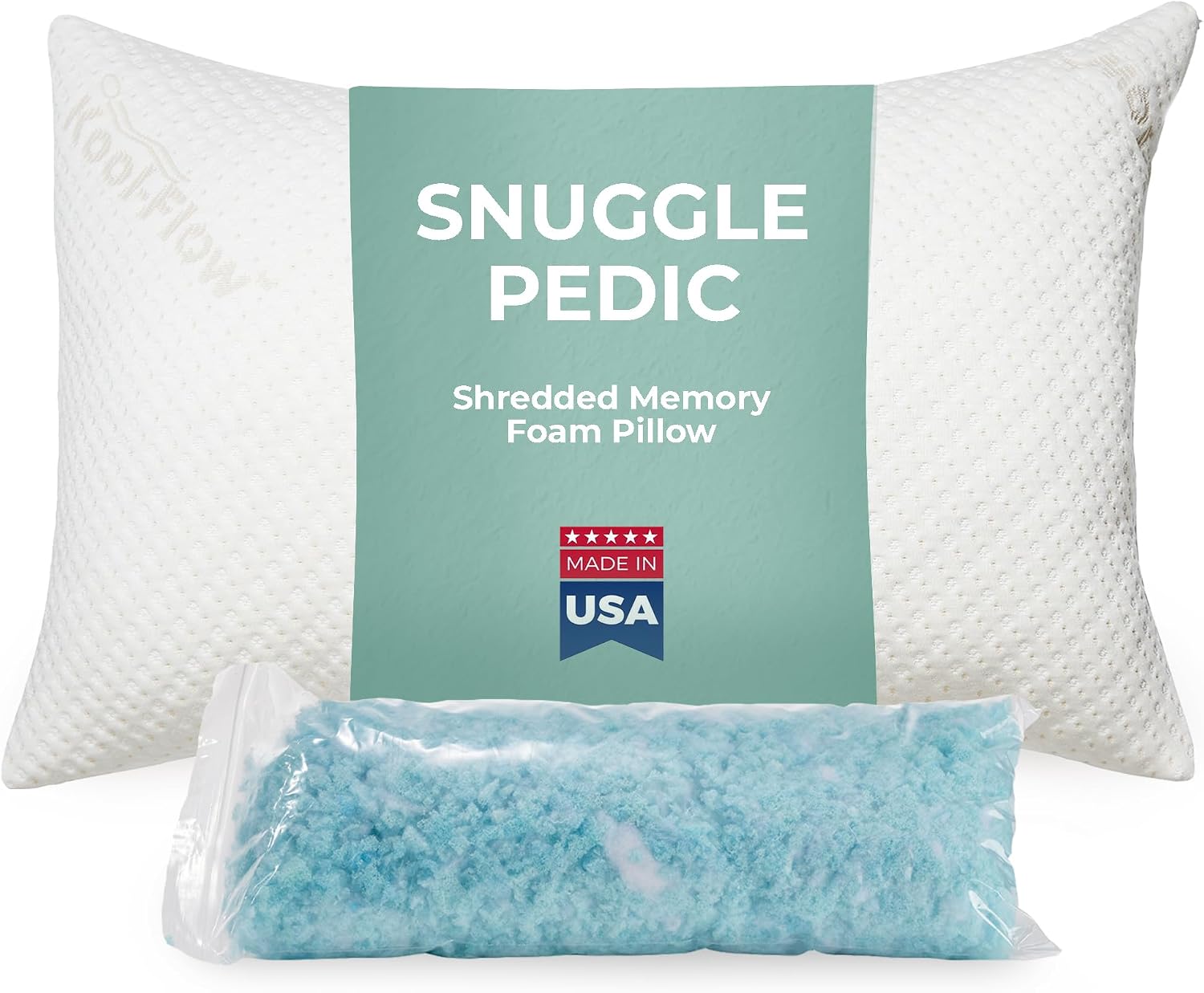 Snuggle-Pedic Adjustable Memory Foam Pillows - GreenGold Certified Pillow w/ Viscose of Bamboo Cover for Side, Stomach & Back Sleepers - Made in the USA - Standard