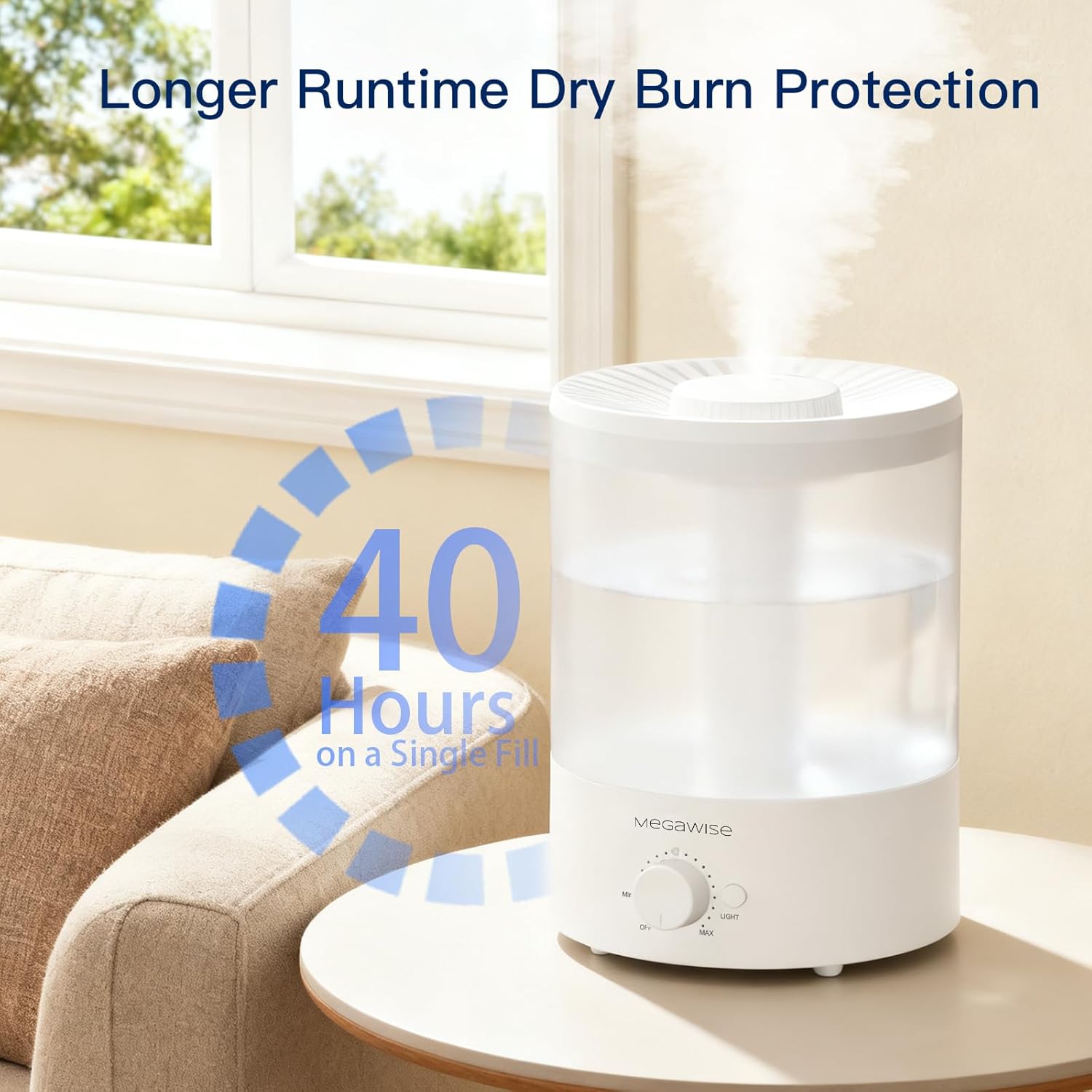 MEGAWISE 1.5L Cool Mist Humidifier for Bedroom, 25dB Quiet