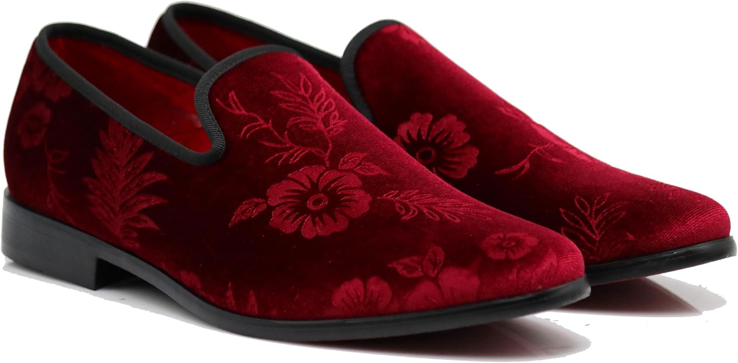 SPK35 Men's Vintage Velvet Flower Designer Dress Loafers Slip On Shoes Classic Tuxedo Dress Shoes