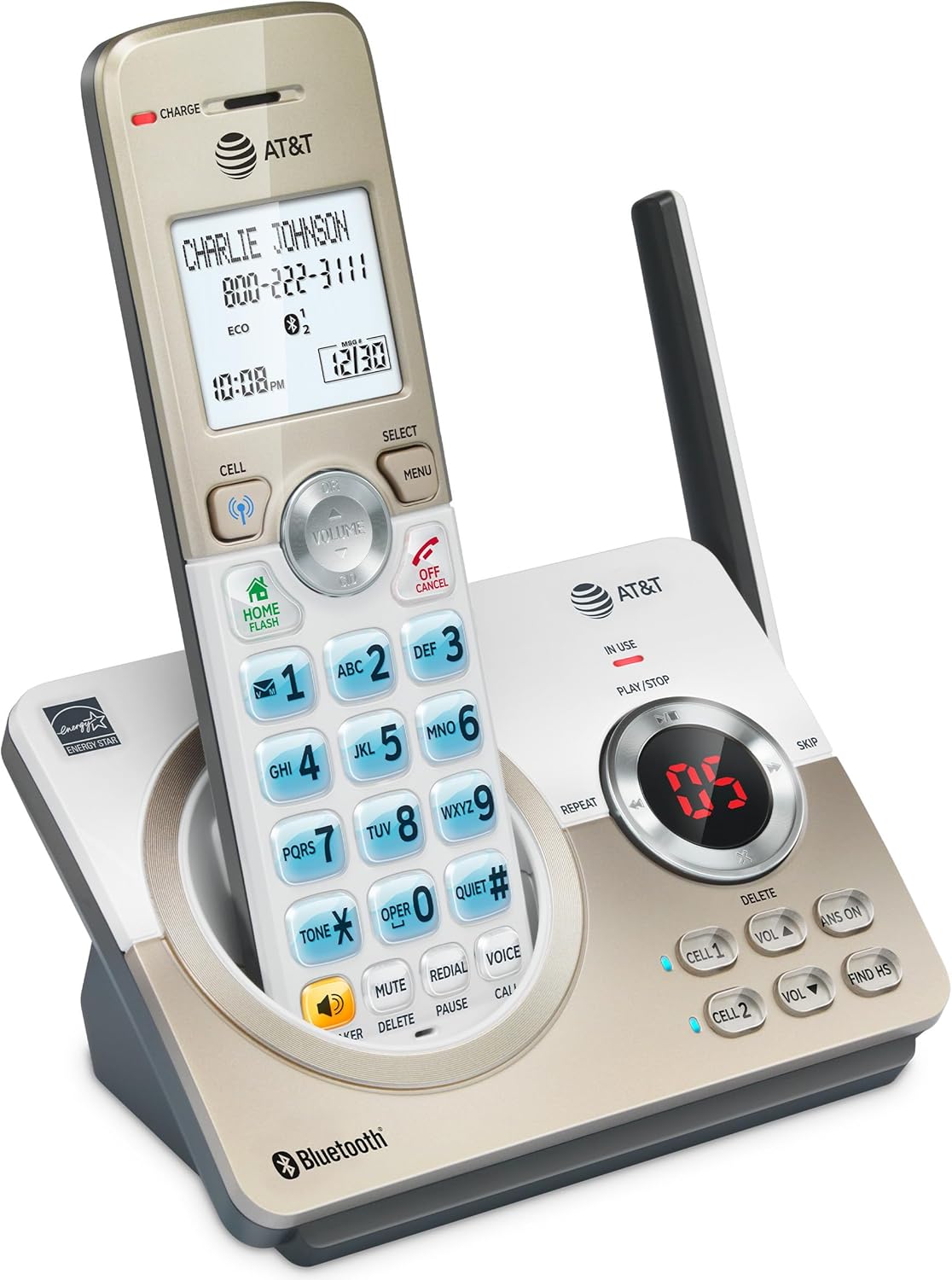 AT&T DL72219 DECT 6.0 2-Handset Cordless Phone for Home with Connect to Cell, Call Blocking, 1.8" Backlit Screen, Big Buttons, intercom