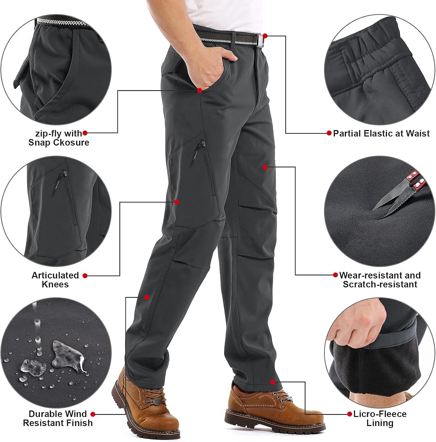 Men's Waterproof Pants Fleece Lined Insulated Winter Hiking Ski Snow Pants